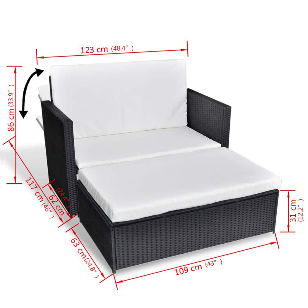 Premium 2-Piece Outdoor Patio Furniture Set - Black Poly Rattan Wicker Conversation Sofa & Chair with Cushions for Garden, Poolside, Balcony, Porch, Backyard | Durable Indoor/Outdoor Lounge Set