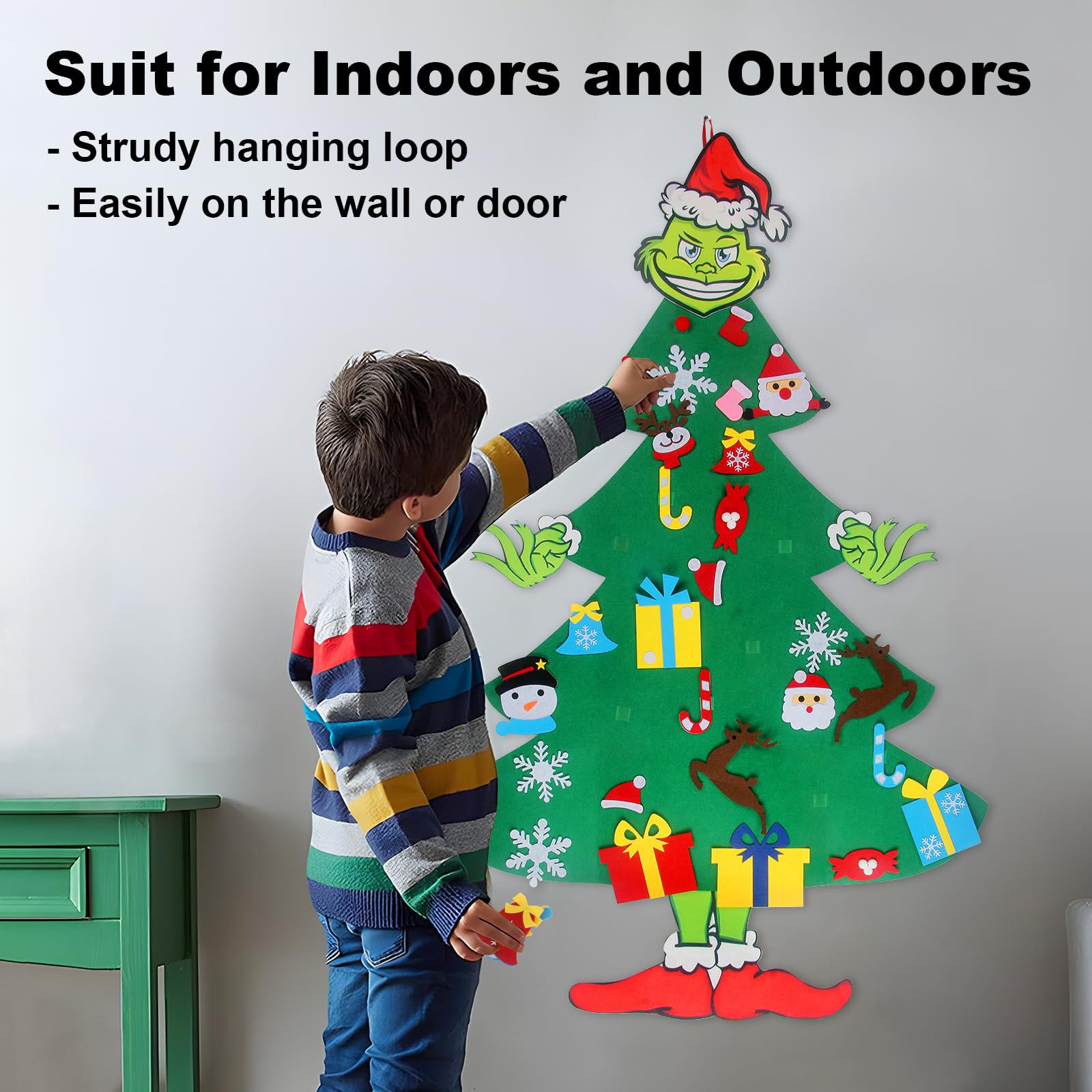 GameXcel 4.5ft Felt Christmas Tree for Toddlers with 37pcs Ornaments | Montessori Velcro DIY Xmas Decor | Holiday Kids Activity & Home Decoration | Perfect for Preschool Learning & Family Christmas Fun