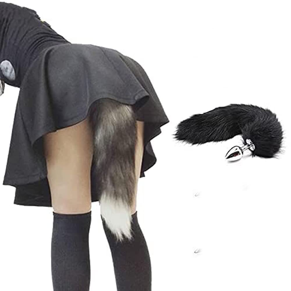 Stainless Steel Anal Plug with Sexy Tail - 18 Inch Black Small Adult Toy for Cosplay, BDSM, and Sensual Play