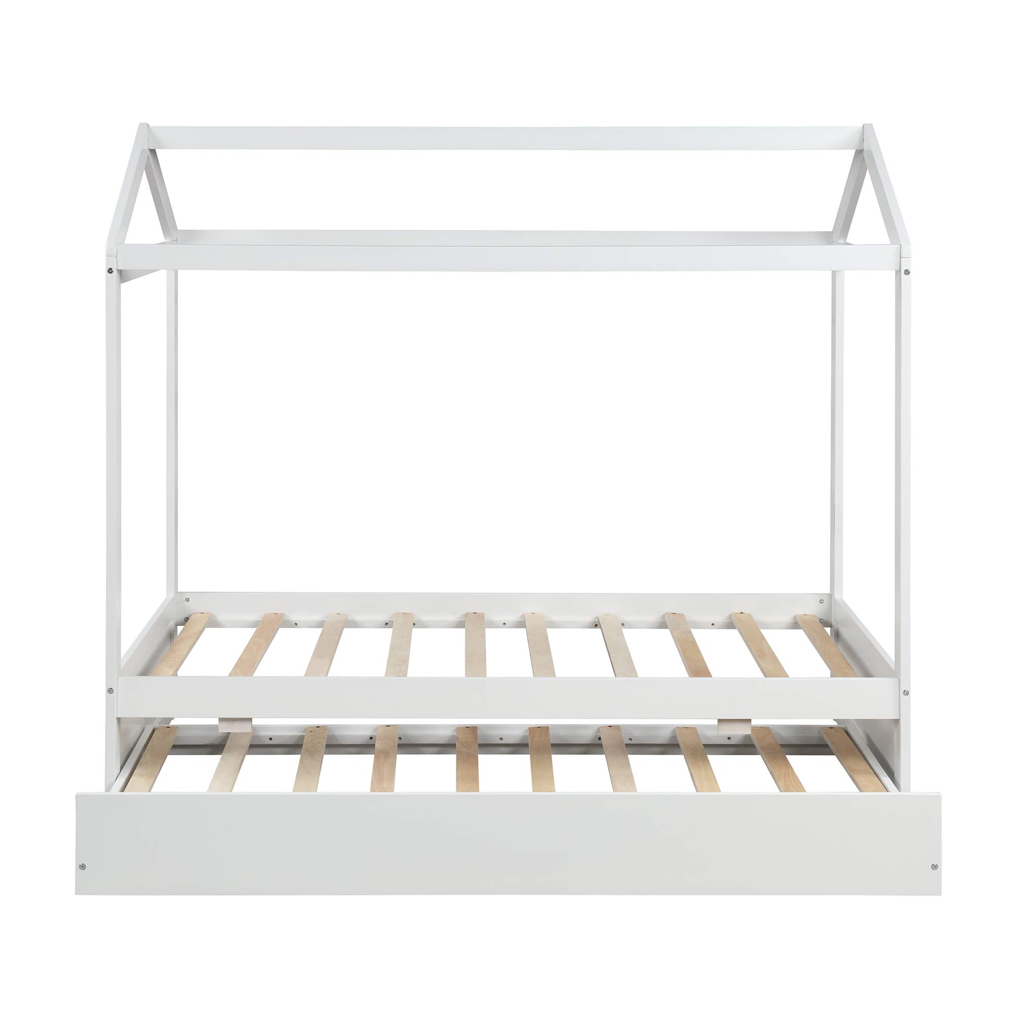 Bellemave Twin House Bed with Trundle - Kids Playhouse Bed with Roof - Twin Size Toddler Daybed Frame for Boys & Girls - White - Perfect for Bedrooms, Playrooms & Sleepovers
