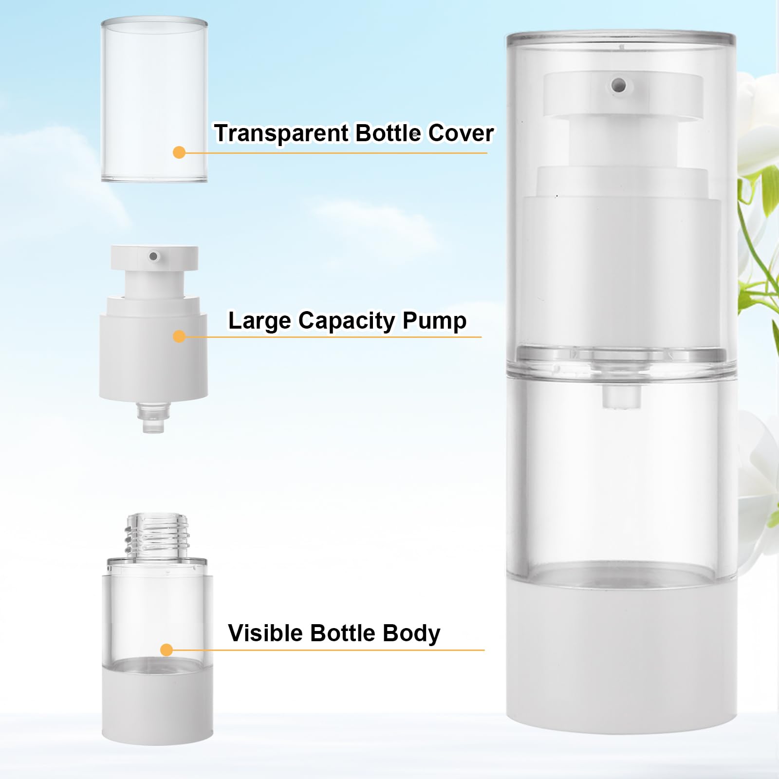 40 PCS 0.5 Oz 15ml Airless Pump Bottles - Travel Size Empty Cosmetic Containers for Lotion, Foundation, Moisturizer & Shampoo | Refillable Leak-Proof Toiletry Dispensers | Perfect for Travel, Gym & Home Use