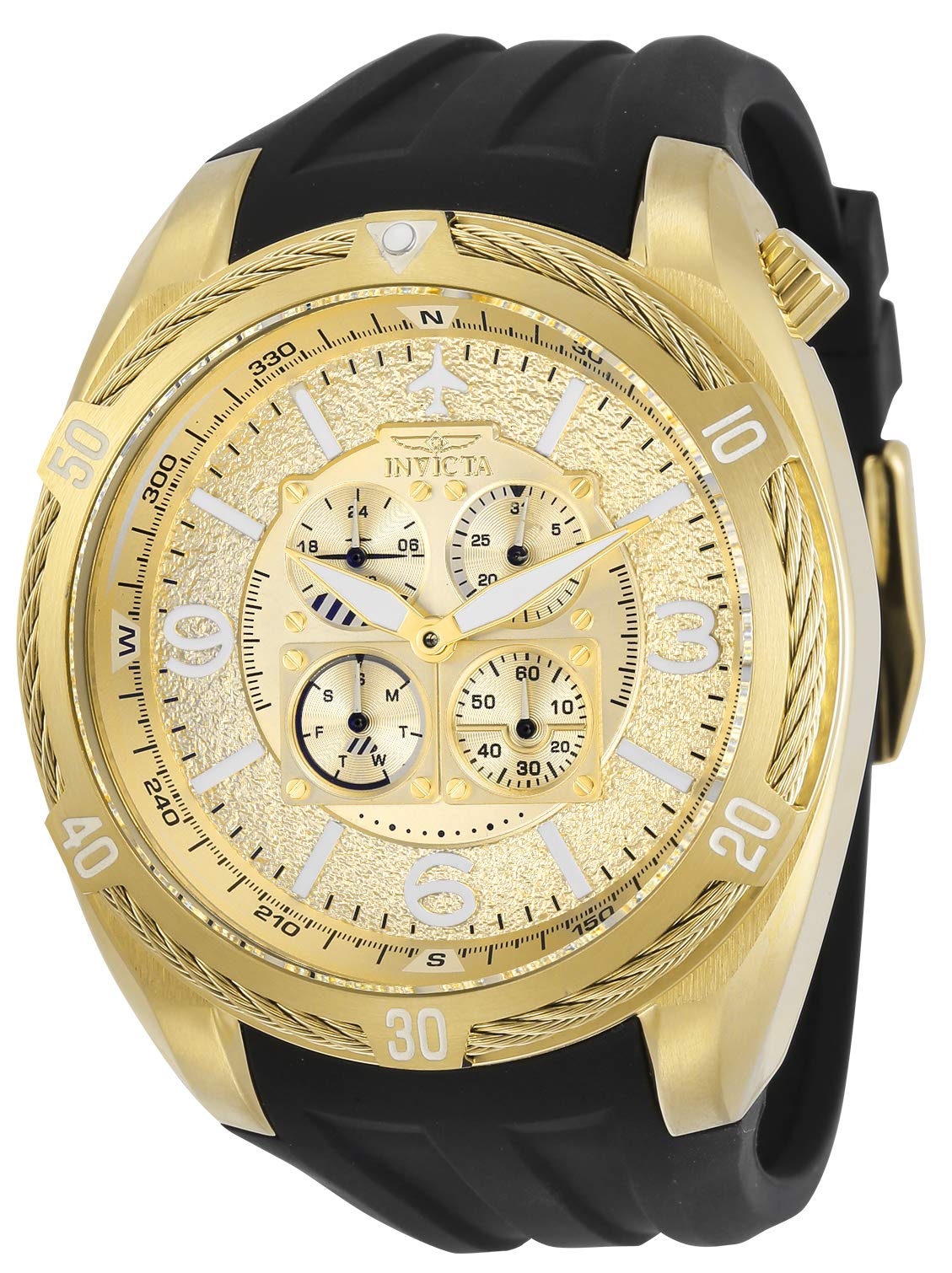 Invicta Men's Aviator Quartz Watch - Black Stainless Steel Chronograph with Date Window, Water Resistant for Outdoor, Business & Casual Wear | Model 30486