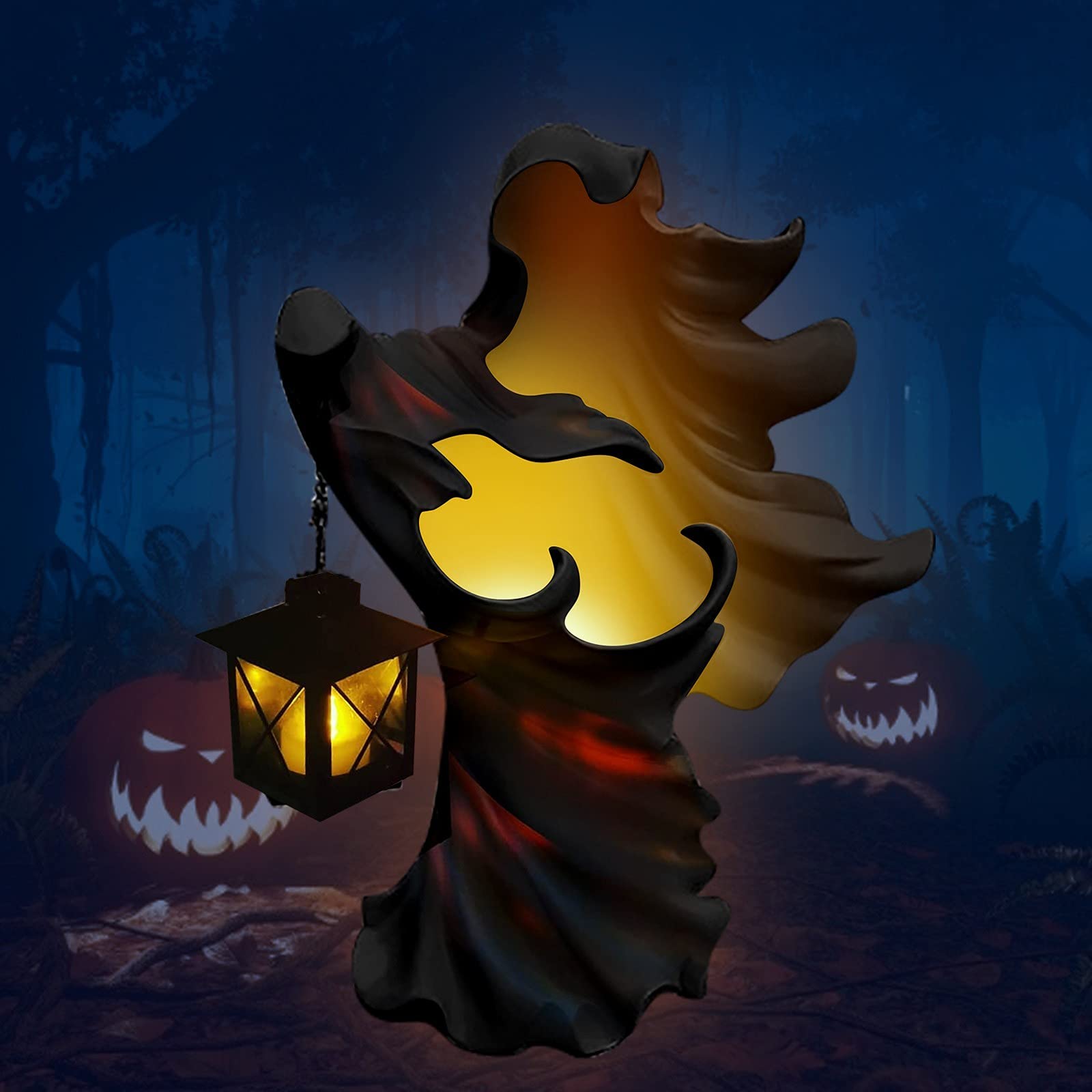 Scary Halloween Ghost Statue with Lantern - Witch Lamp Sculpture for Indoor Outdoor Decor, Garden, Home & Party | Perfect for Halloween Displays, Haunted House Themes & Spooky Night Decorations