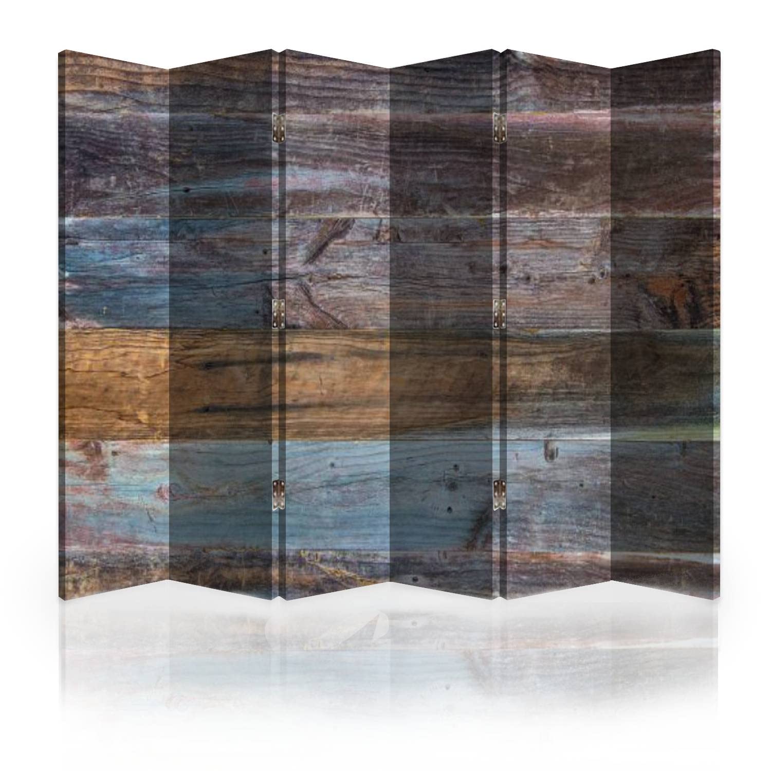 Colorful Reclaimed Wood Room Divider - 6 Panel Folding Privacy Screen for Home, Office & Dorm - Handmade Canvas Partition Wall Decor for Living Room, Bedroom & Studio