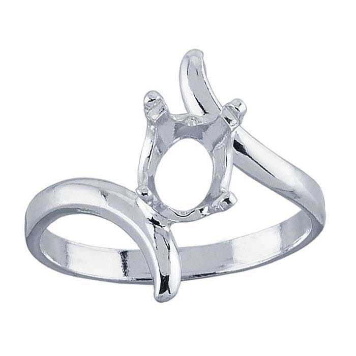 Sterling Silver 8x6mm Oval Faceted Ring Mounting - 4 Prong Pre-Notched Offset Blank for Size 6 or 7 - Perfect for Gemstone Settings & Custom Jewelry Making