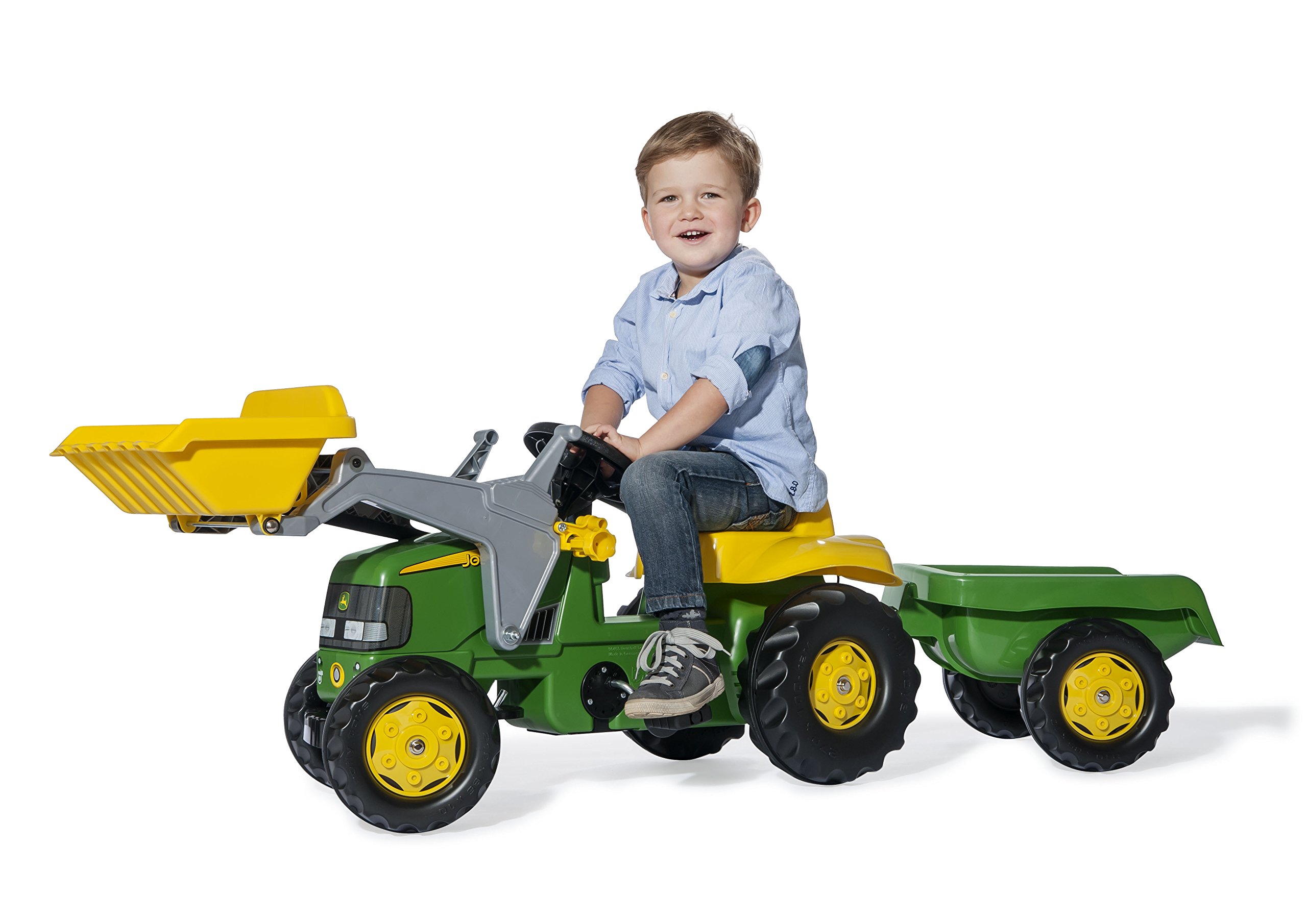 John Deere Pedal Tractor Toy for Kids Ages 3+ with Working Front Loader & Detachable Trailer - Outdoor Play, Farm Pretend Play, Birthday Gift for Toddlers