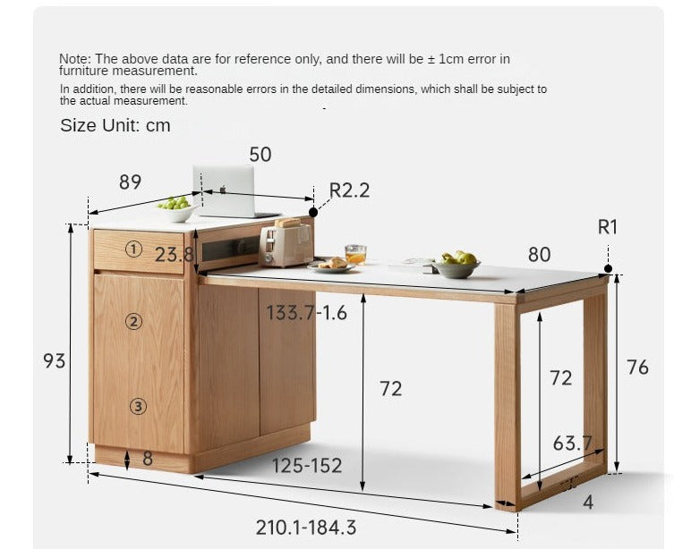 Solid Oak Wood Extendable Dining Table for Kitchen Island - Expandable Farmhouse Style Table for Dining Room, Breakfast Nook & Small Spaces