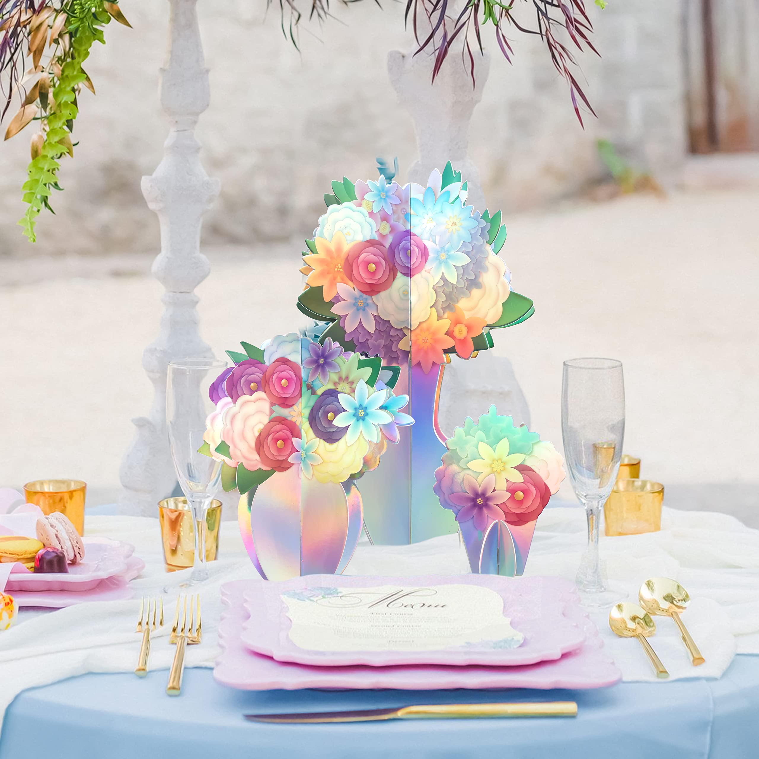 Cheerland Iridescent Party Decorations - Holographic Flower Centerpieces for Birthday, Wedding, Baby Shower & Table Decor | Elegant & Shimmery Party Supplies for Festive Celebrations & Special Events
