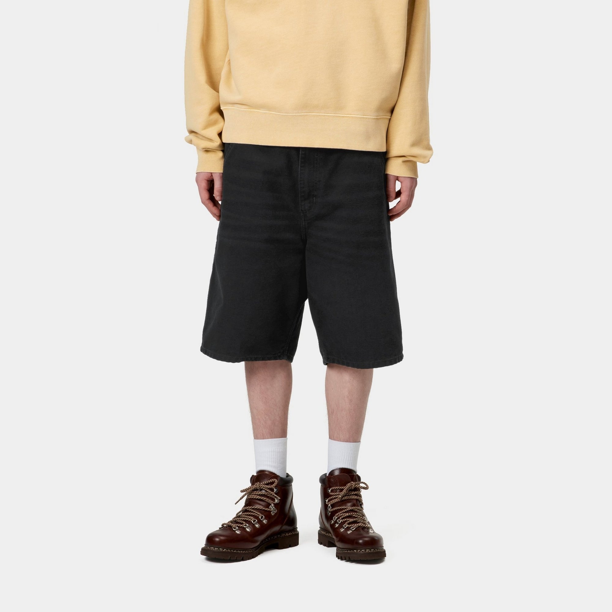 Single Knee Short Stone Canvas Pants | Black - Perfect for Casual Wear, Outdoor Activities & Street Style