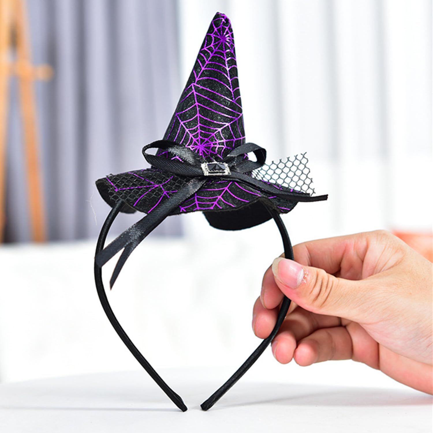 Halloween Witch Hat Headband with Spider Web Design - Purple Witch Headpiece for Cosplay & Halloween Party Accessories | Perfect for Costume Parties, Trick or Treat, and Spooky Events
