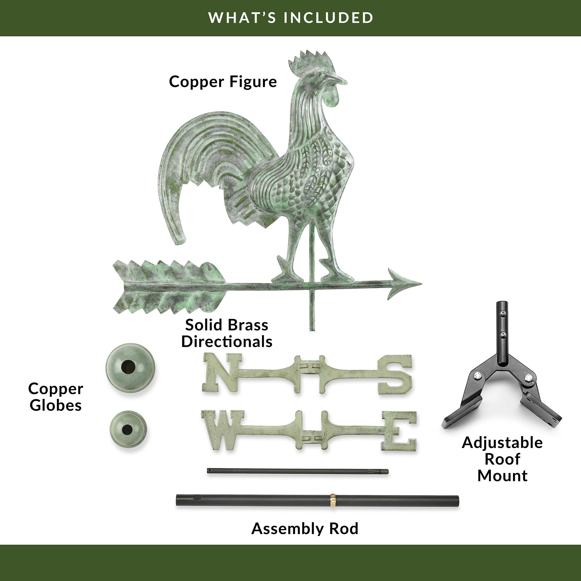 Vintage Rooster Weathervane for Garden & Farmhouse Decor - Handcrafted Metal Rooster Weather Vane for Outdoor Roof, Barn, or Yard - Rustic Farmhouse Style Weathervane for Home & Garden Use