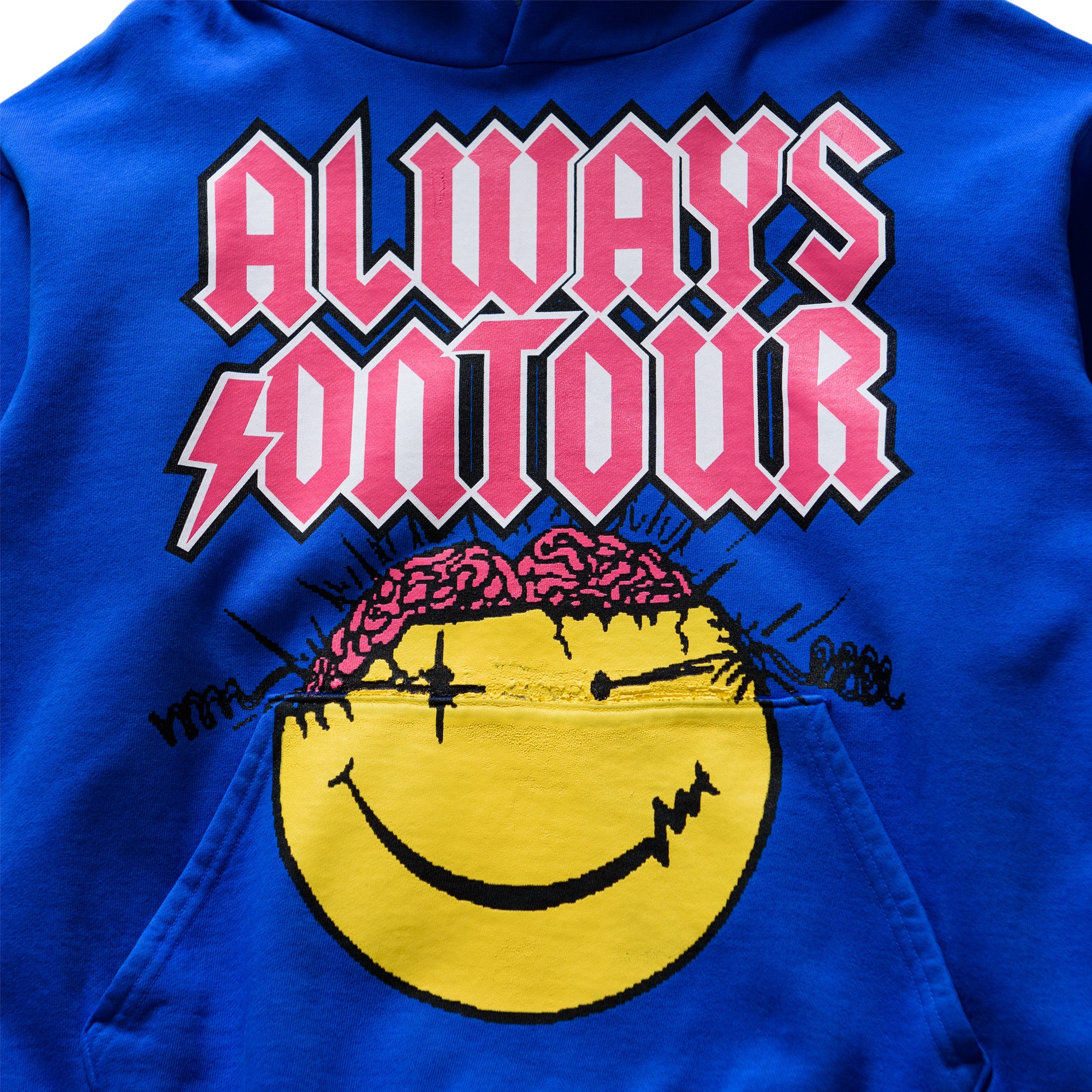 Always On Tour Smiley Hoodie - Blue | Trendy Unisex Pullover for Travel & Streetwear | Perfect for Casual Outings, Concerts & Outdoor Adventures