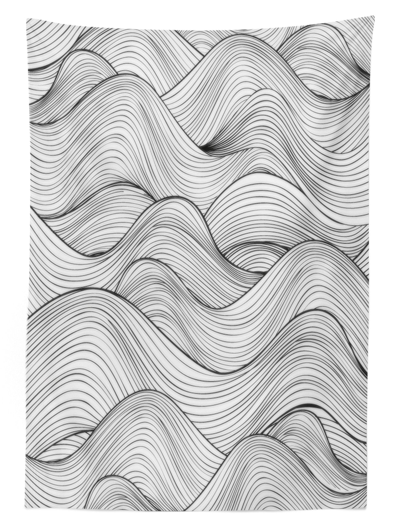 Ambesonne Dark Grey Outdoor Tablecloth - Abstract Geometric Waves Ocean Sea Inspired Monochrome Design - Waterproof Washable Picnic Table Cover 58x84 Inches - Perfect for Beach Parties, BBQs, Garden Dining & Outdoor Events - Charcoal Grey & White