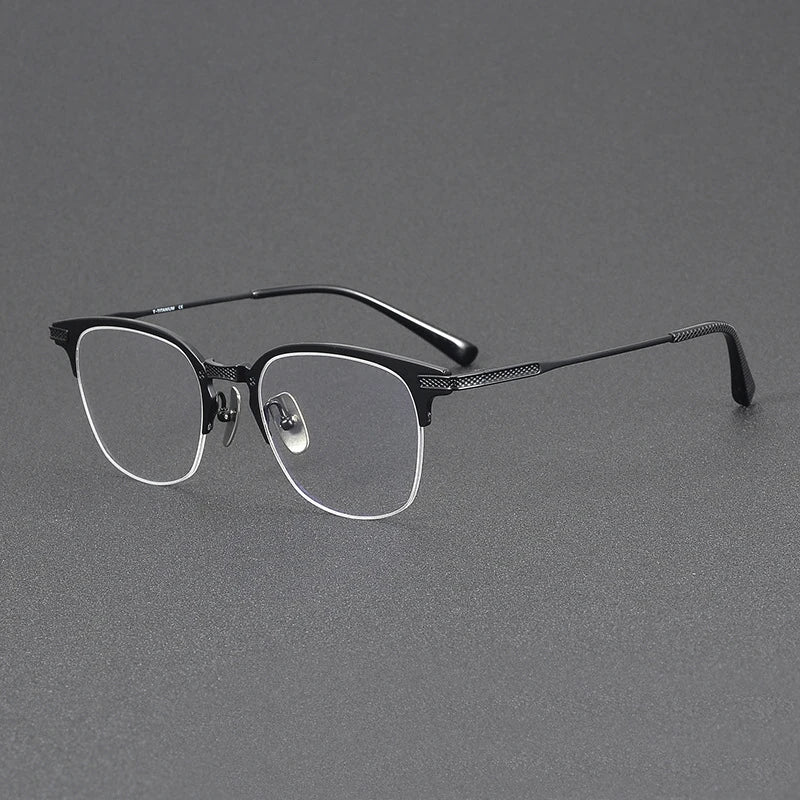 Stylish Unisex Black Titanium Semi-Rimmed Square Eyeglasses 42424 - Perfect for Work, Reading & Fashion