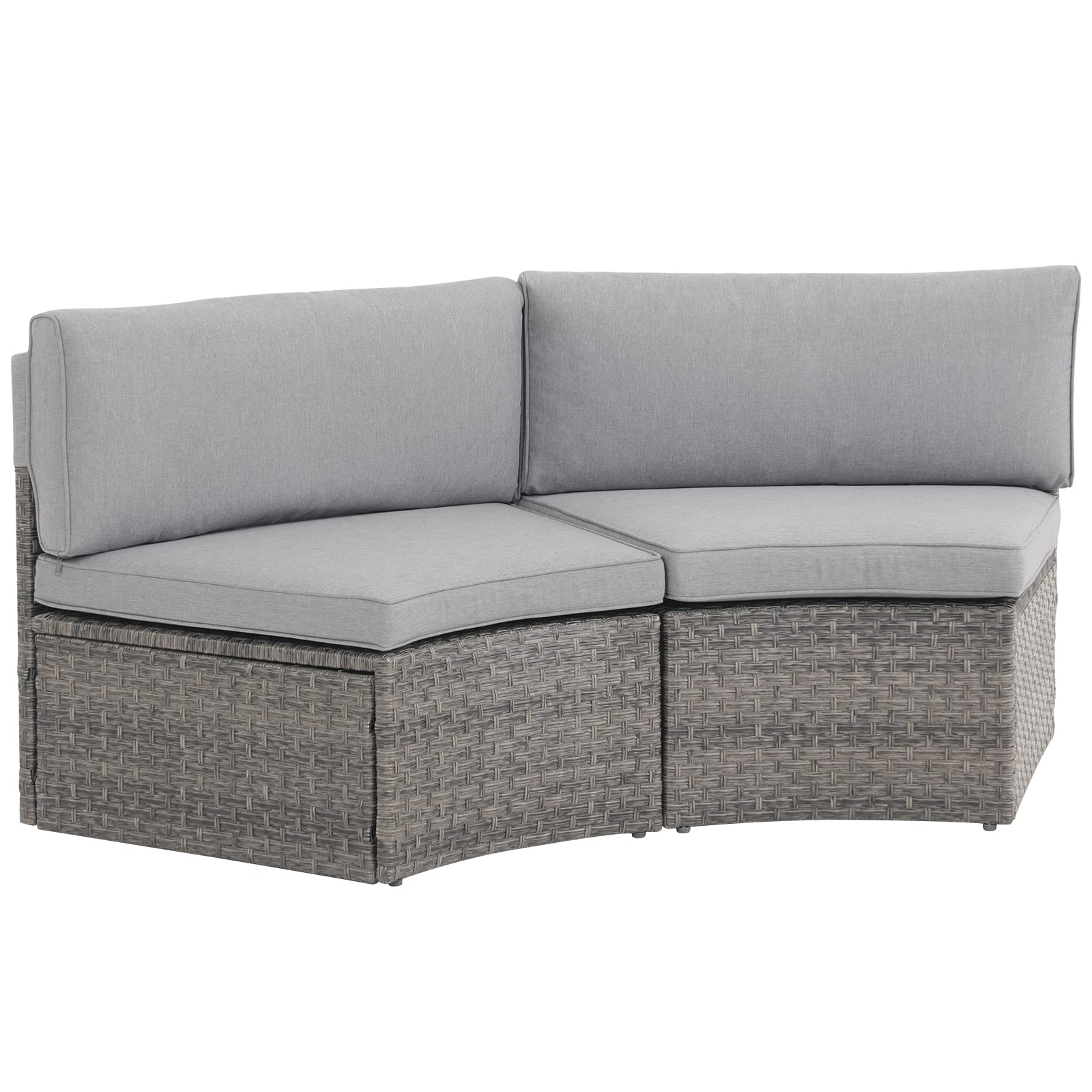 SUNSITT 2-Piece Half Moon Patio Furniture Set - Curved Outdoor Wicker Sofa Sectional with Gray Cushions for Garden, Poolside & Backyard Relaxation