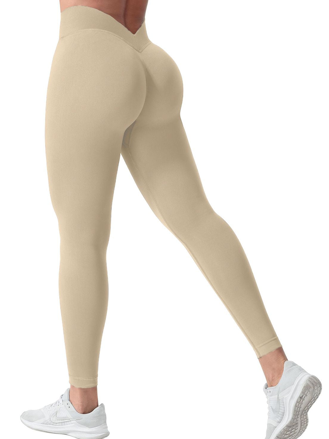 ZASUWA Women's Seamless Solid Color V-Shaped Waist Leggings - High Waisted Yoga Pants for Workout, Running & Everyday Comfort