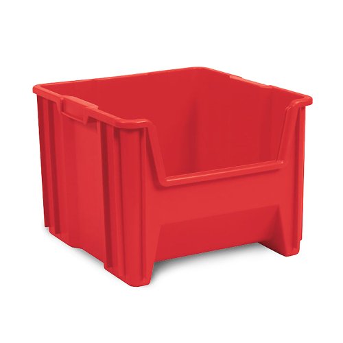 AKRO-MILS Stak-n-Stack Plastic Storage Bins - 16.5x17.5x12.5 Inches - Red - Durable Stackable Organizer for Garage, Warehouse & Home Organization