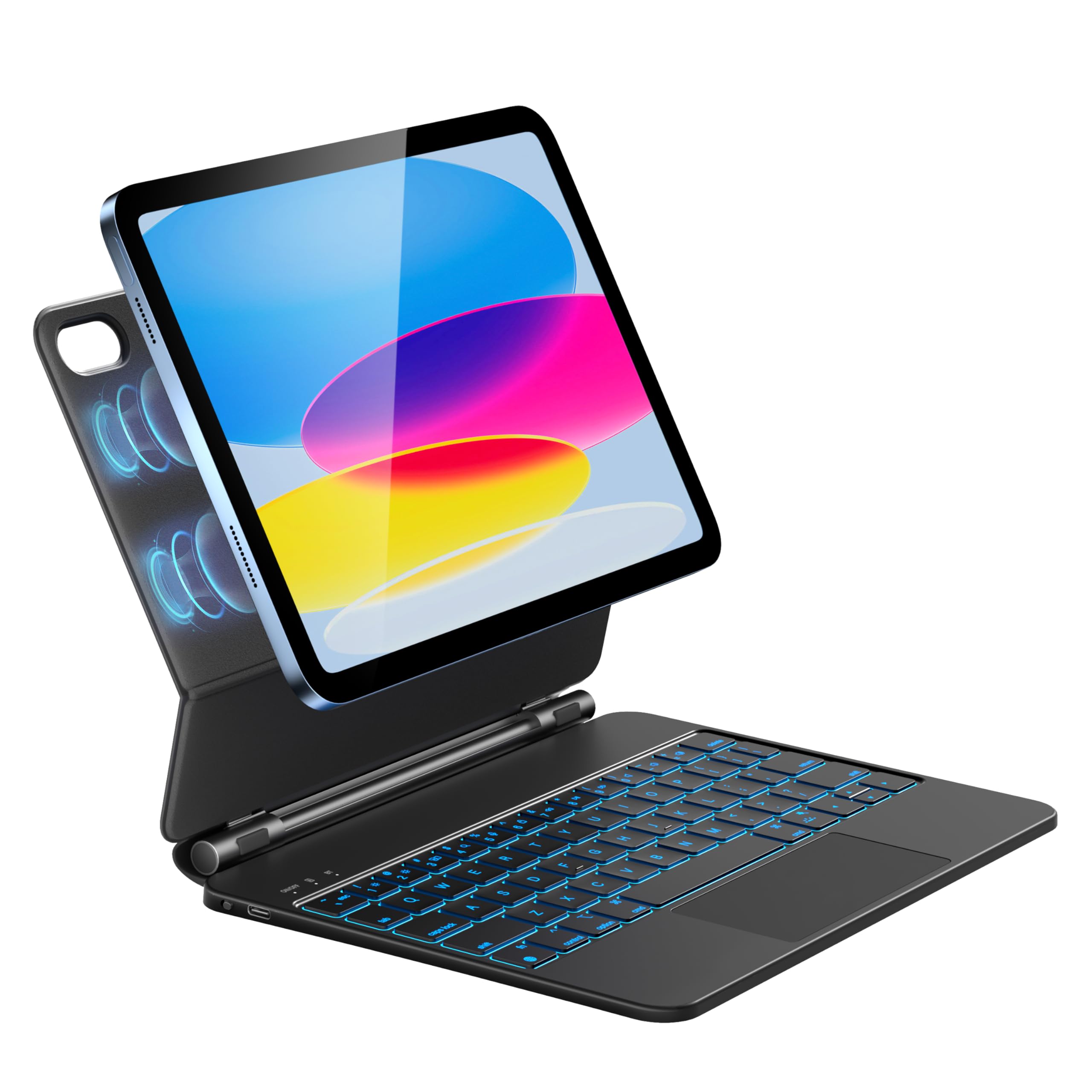 HOU Magnetic Bluetooth Keyboard Case for iPad 11 inch (10th Gen/A16 2025) - Slim PU Leather Cover with Multi-Touch Trackpad, 7-Color Backlit, Floating Stand | Perfect for Work, Study & Travel