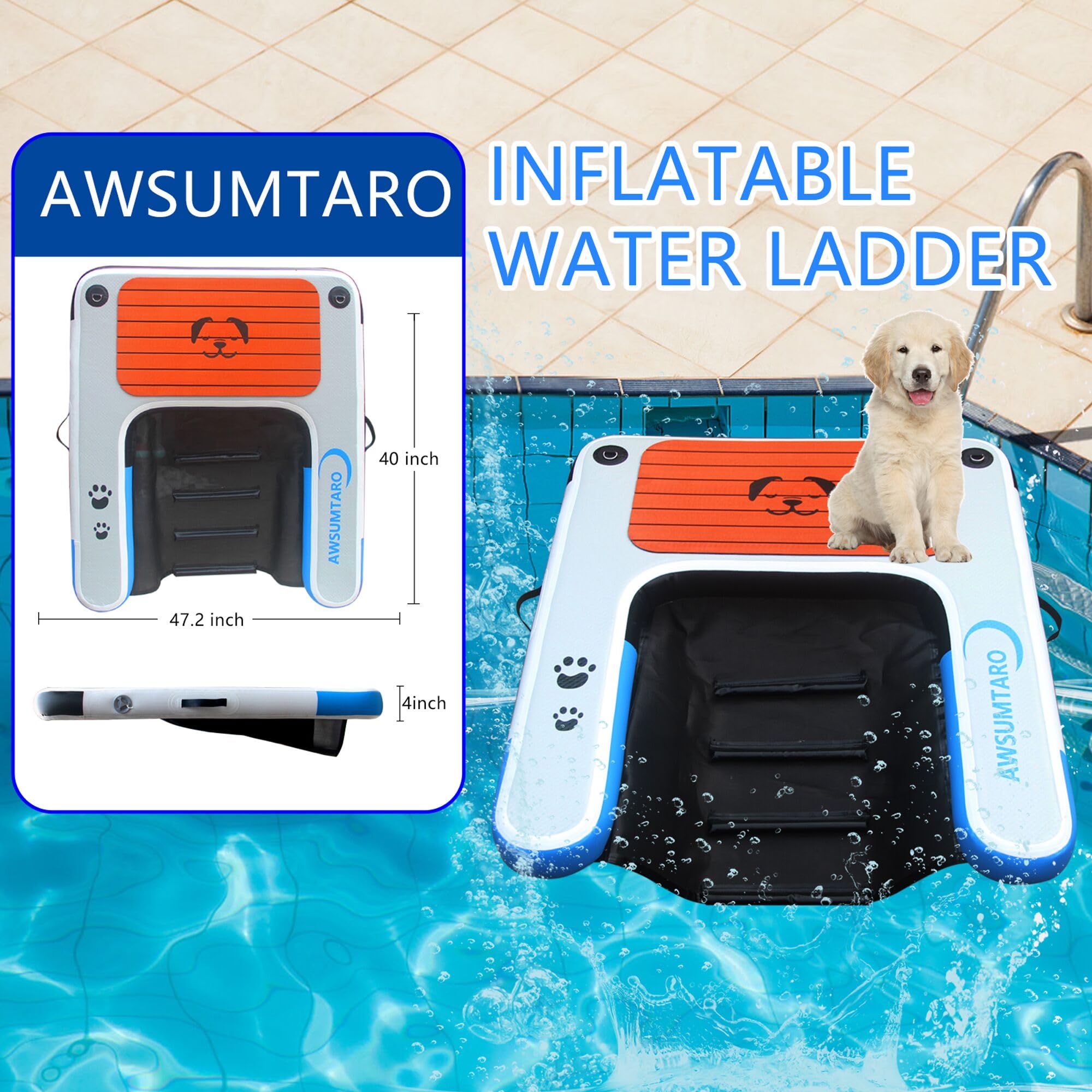 Inflatable Dog Ramp for Boats & Pools - Floating Pet Ladder for Water Sports, Dock Access & Swimming - Perfect for Dogs, Kayaks & Water Activities