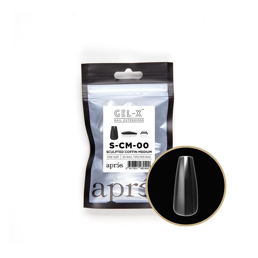 Apres Gel X Sculpted Coffin Medium Refill Tips 2.0 - Size #00 & #9 - Professional Nail Extension Kit for Salon & Home Manicures