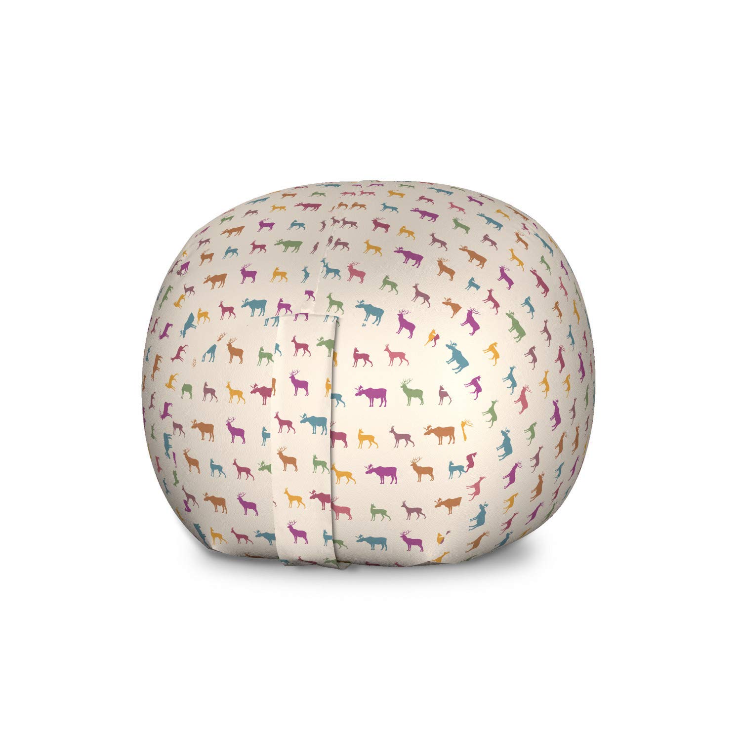 Ambesonne Deer Toy Storage Bag Chair - Large Washable Stuffed Animal Organizer with Wildlife Antler Pattern & Colorful Creature Silhouettes | Kids Room Decor, Nursery Storage, Playroom Organization