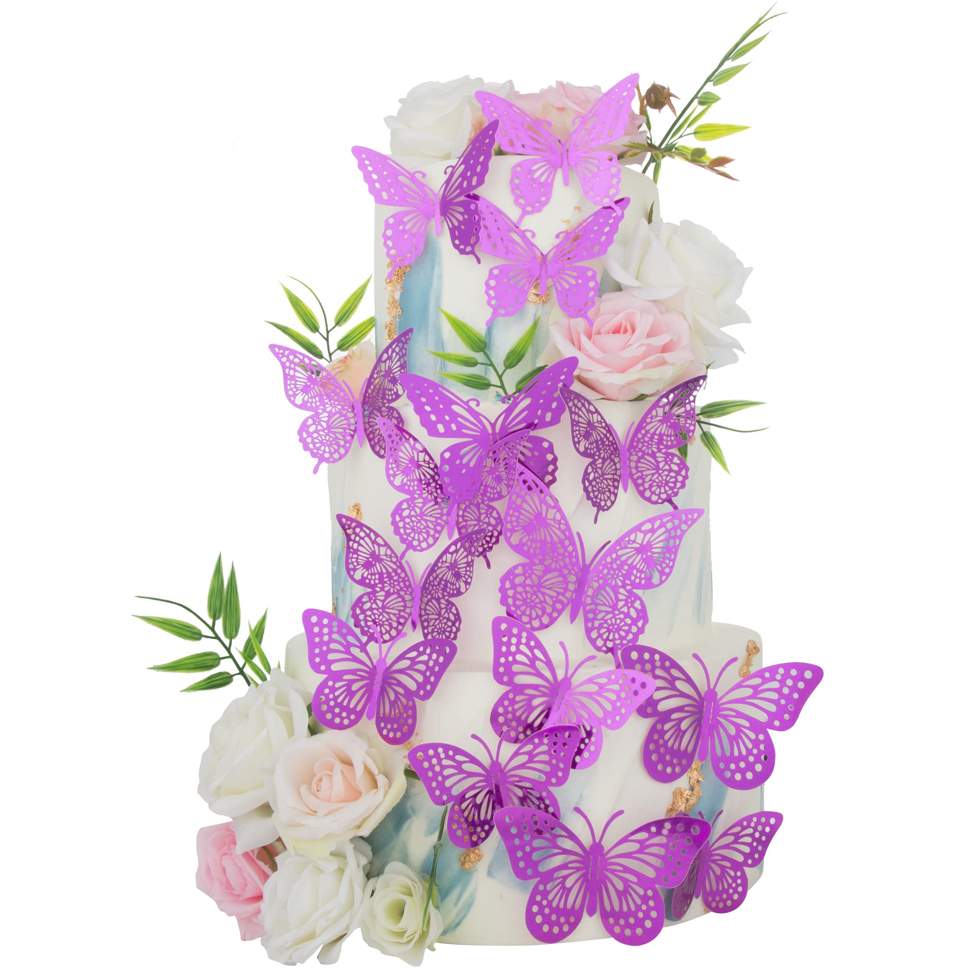 Metallic Purple 3D Butterfly Cupcake Toppers - 36Pcs Hollow Art Cake Decorations for Baby Showers, Weddings, Anniversaries & Kids Birthday Parties - Elegant Wall & Dessert Decor Supplies | Perfect for Cake Decorating, Party Themes & Sweet Table Displays