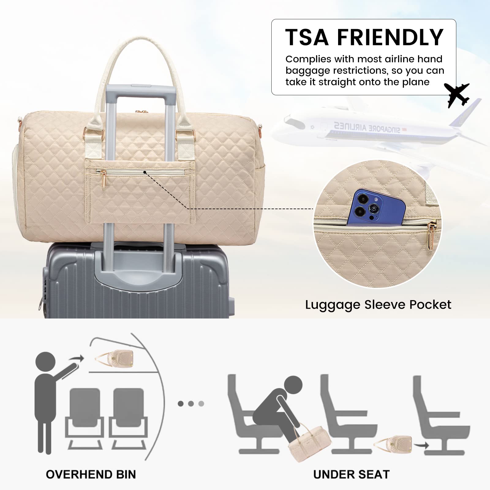 LOVEVOOK Travel Duffle Bag for Women - Carry On Overnight Weekender Bag with Shoe Compartment & Toiletry Wet Pocket - Perfect for Gym, Hospital Labor Delivery & Weekend Getaways