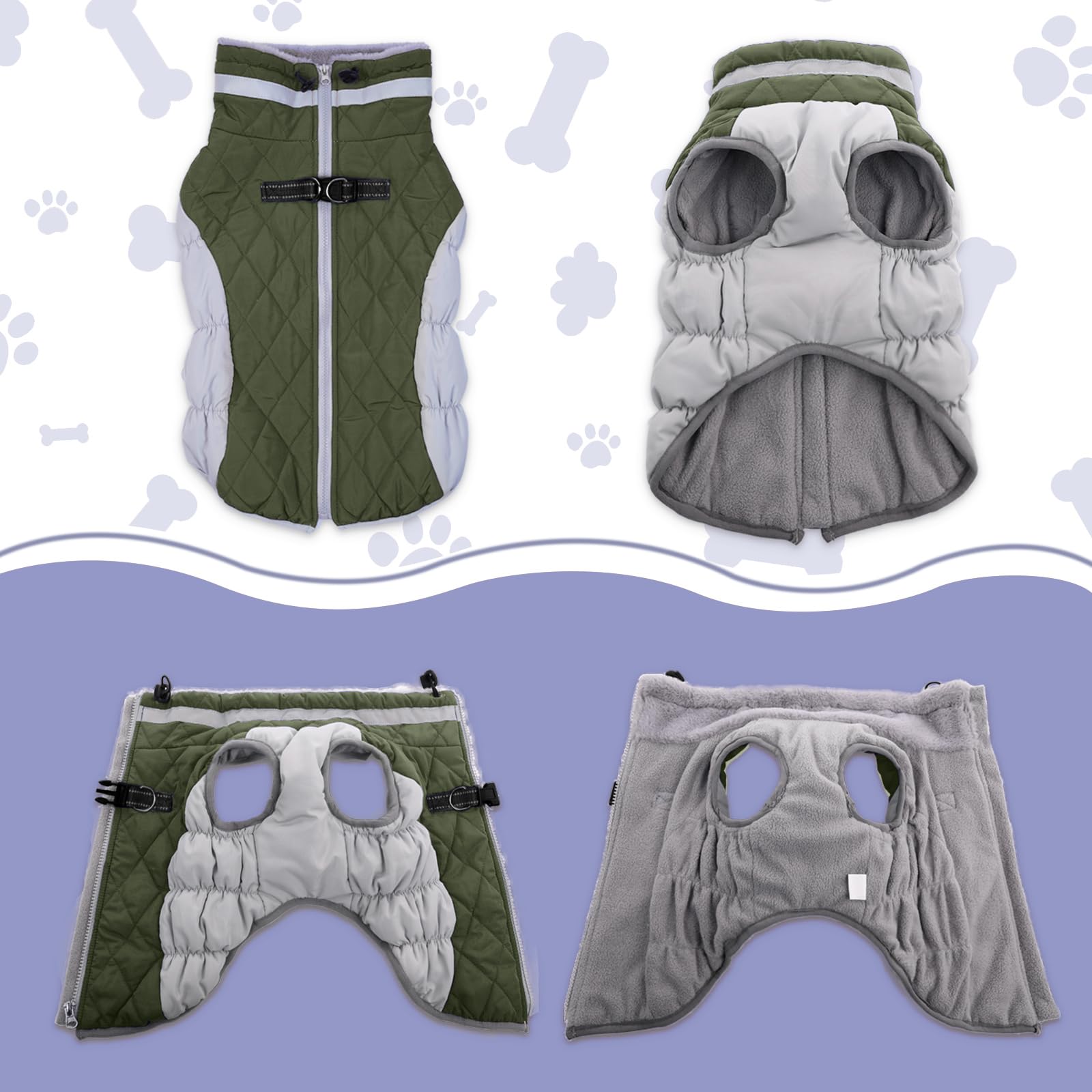 Lelepet Warm Winter Dog Coat with Harness - Windproof, Reflective Turtleneck Fleece Jacket for Small, Medium & Large Dogs | Cold Weather Protection for Outdoor Walks & Winter Adventures