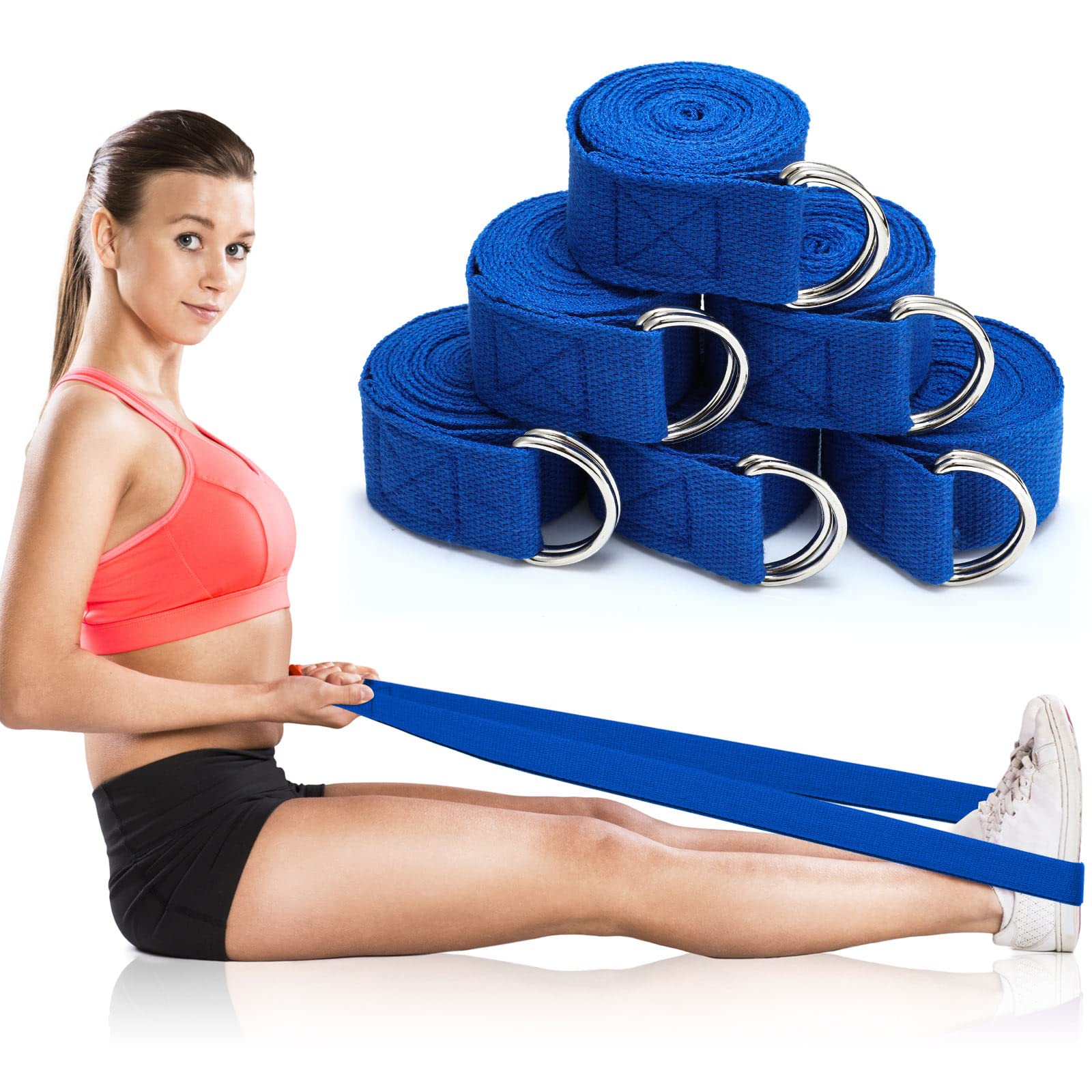 6-Pack 8 Ft Yoga Straps with Adjustable D-Ring Buckles - Stretching, Pilates, Gym Workouts, and Posture Improvement - Perfect for Home, Studio & Travel Fitness Accessories
