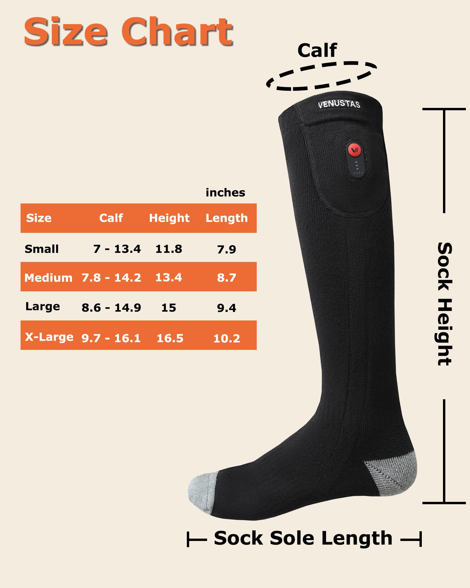 Venustas Rechargeable Electric Heated Socks for Men & Women - Winter Warm Thermal Hunting Socks for Cold Feet | Perfect for Outdoor Activities, Skiing, Hiking & Winter Sports