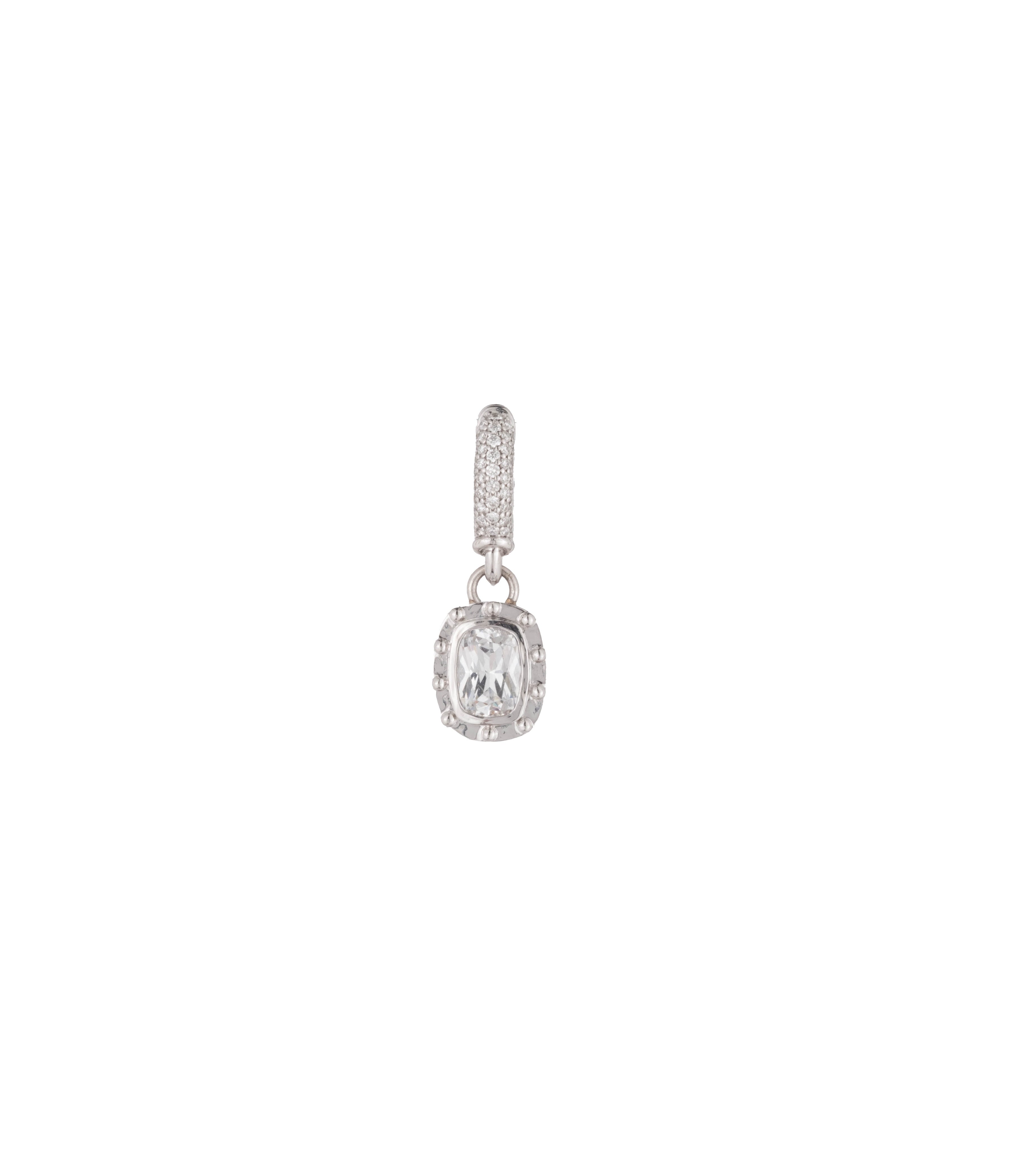 Lovestruck Pendant Ear Hoop - 14K White Gold Diamond Drop Earrings with Cushion Cut & Pavé Setting | Perfect for Weddings, Date Nights & Special Occasions