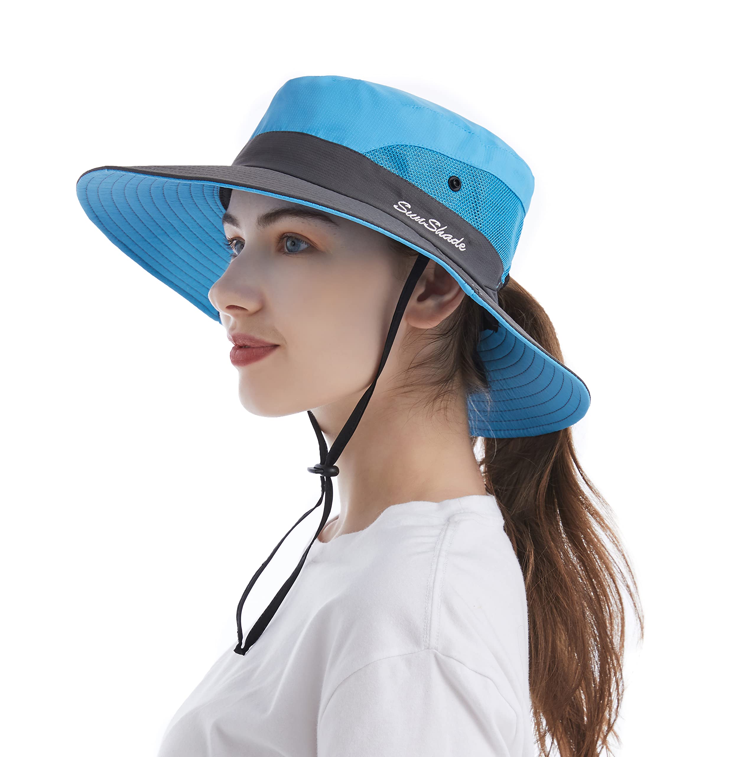 Tutoko Women's Wide Brim Sun Hat - UPF 50+ UV Protection, Foldable Bucket Hat with Ponytail Hole & Mesh Design for Beach, Fishing, Outdoor Activities