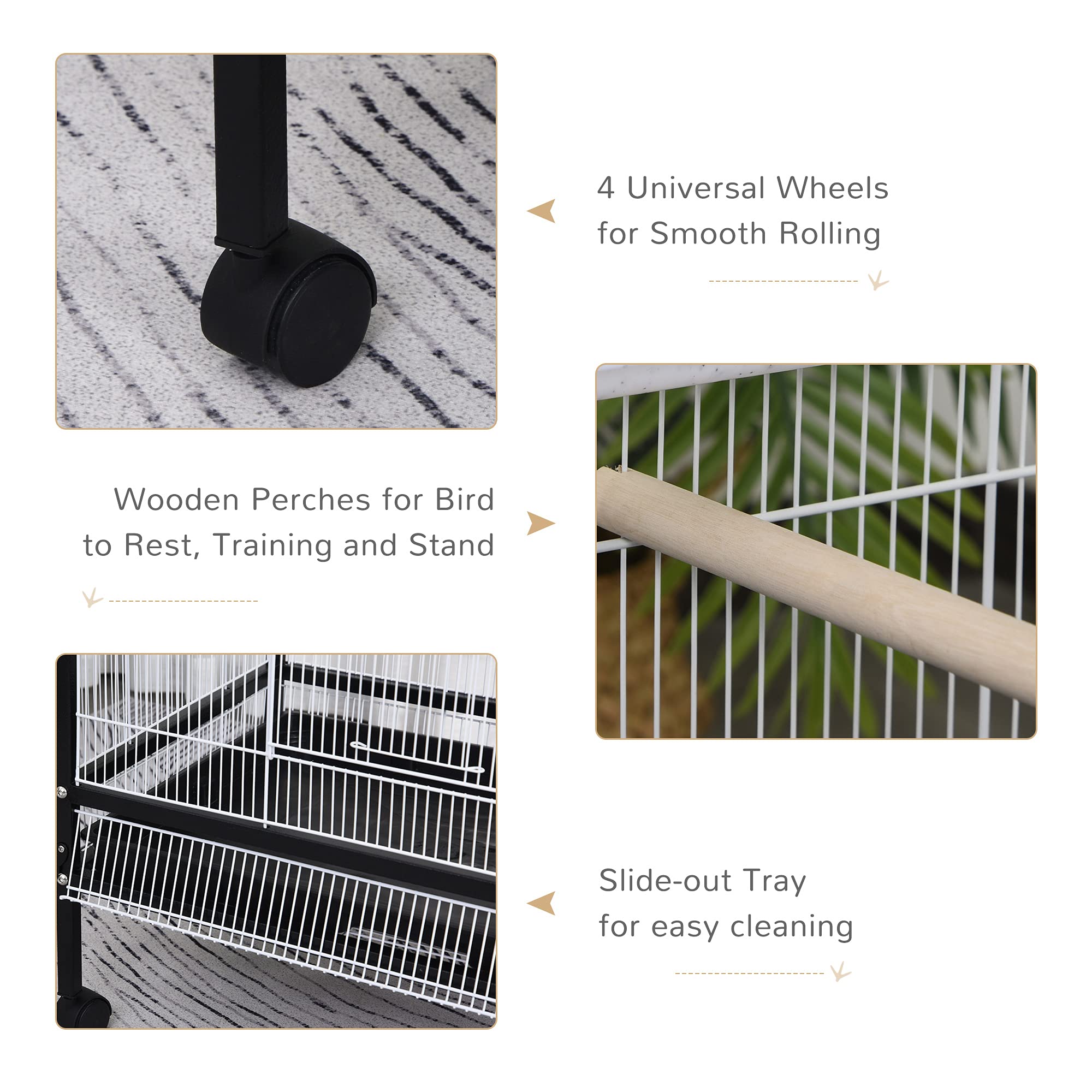 PawHut 54-Inch Rolling Flight Cage - Extra Large Bird House for Parrots, Cockatiels & Finches | Portable Aviary with Wheels for Indoor & Outdoor Use | Perfect for Home, Garden or Pet Store Display