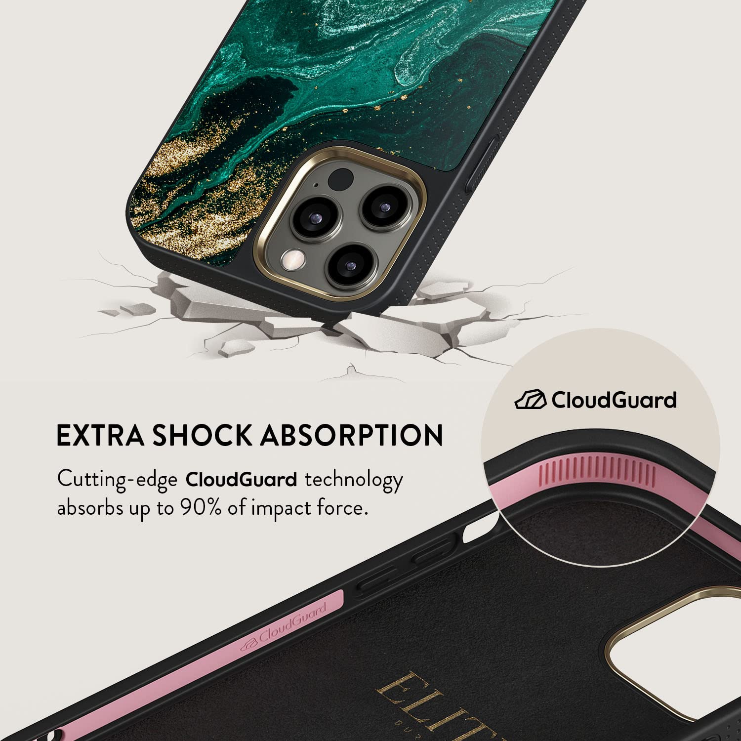 Luxury iPhone 12 PRO Case - Emerald Green Jade Stone Marble Design with CloudGuard 2-in-1 Defense System | Scratch-Resistant Protective Hard Cover | Cute but Tough Phone Case for Women | Perfect for Daily Use, Office, Travel and Gift Giving
