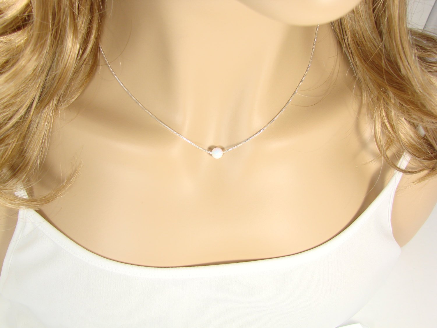 White Opal Ball Sterling Silver Necklace - Little Opal Bead Dot Pendant for Women, Perfect for Everyday Wear, Gift Giving, and Special Occasions