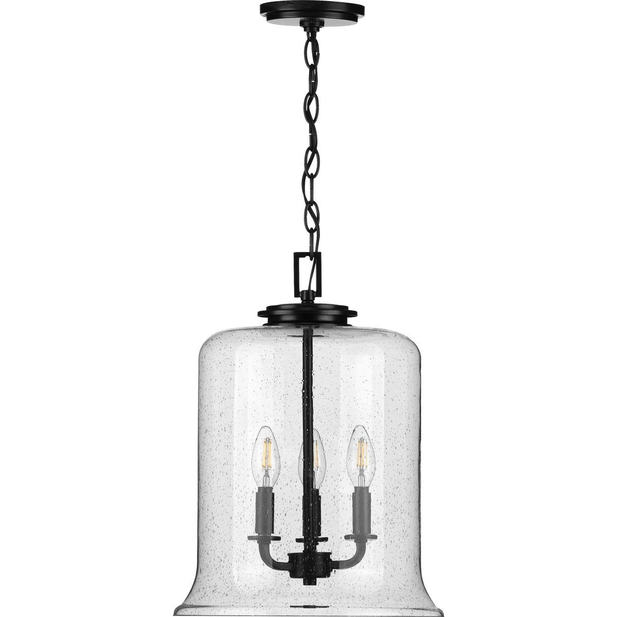 Winslett Collection 3-Light Clear Seeded Glass Coastal Pendant Light in Matte Black - Perfect for Beach House, Farmhouse & Coastal Style Kitchen Island Lighting