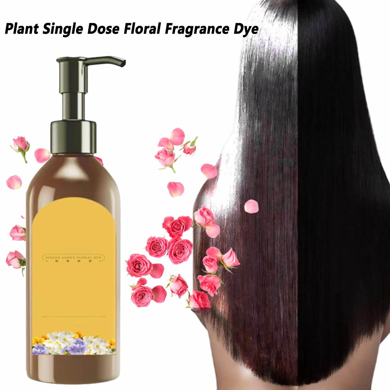 Natural Plant-Based Hair Dye Shampoo with Floral Fragrance - Long Lasting Bubble Hair Color Cream with Botanical Extracts (1 Pack, Brown Black) | Gentle At-Home Hair Coloring for Women & Men