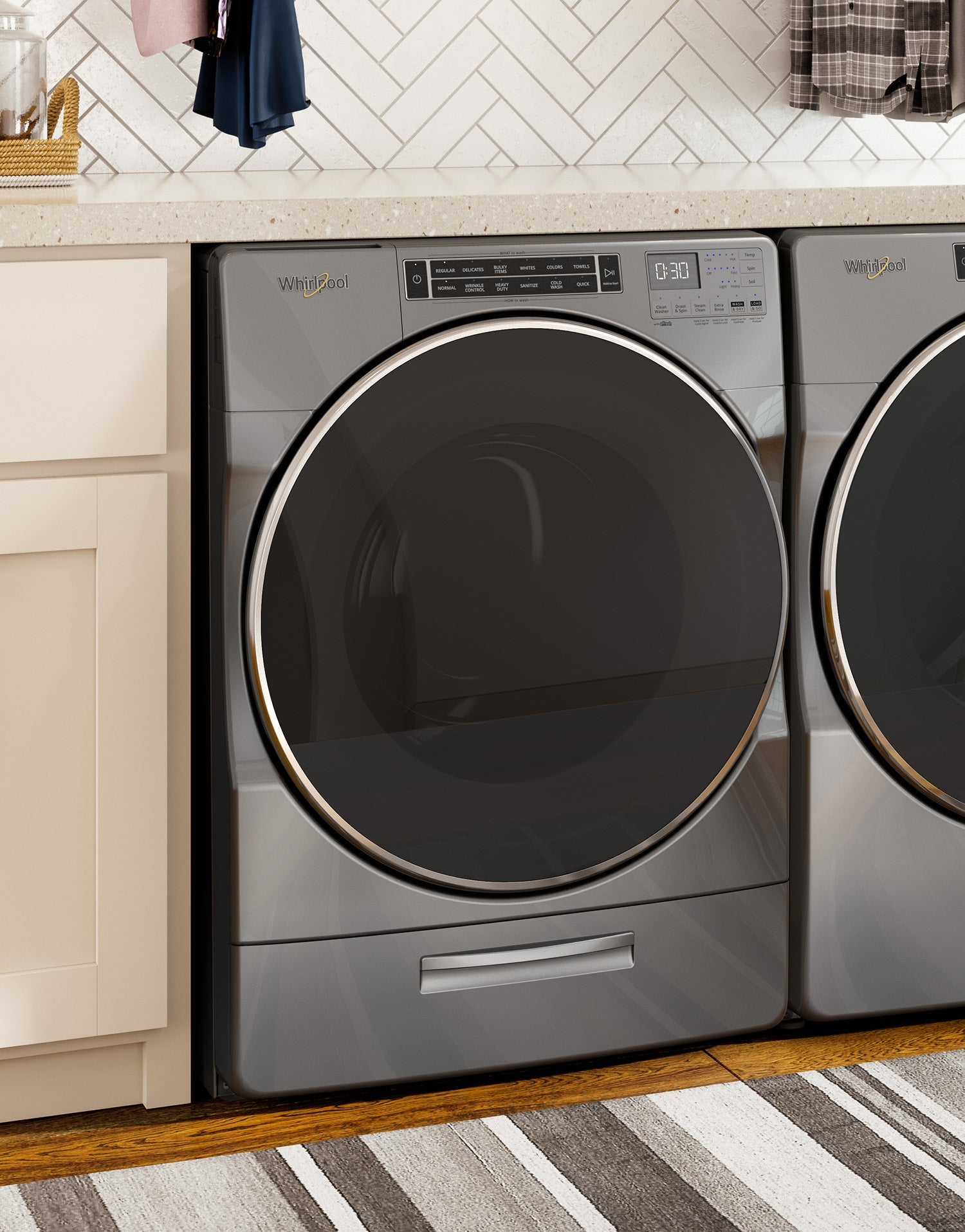 Whirlpool WFW8620HC 5.8 cu ft Front Load Washer & YWED8620HC 7.4 cu ft Electric Dryer Set - Chrome Shadow - Laundry Room Appliances for Home & Apartment