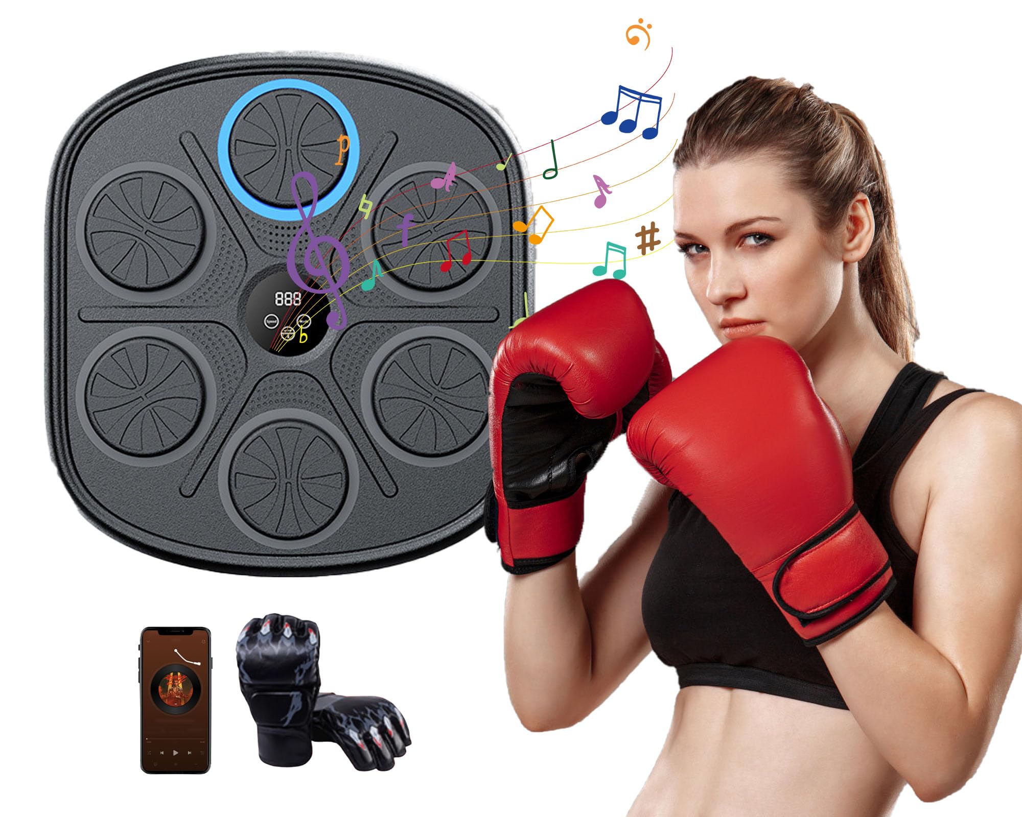 Smart Digital Musical Boxing Machine for Home - Wall Mount Music Punching Target with Boxing Gloves for Focus Training | Indoor Fitness, Stress Relief & Fun Workout for Adults & Kids