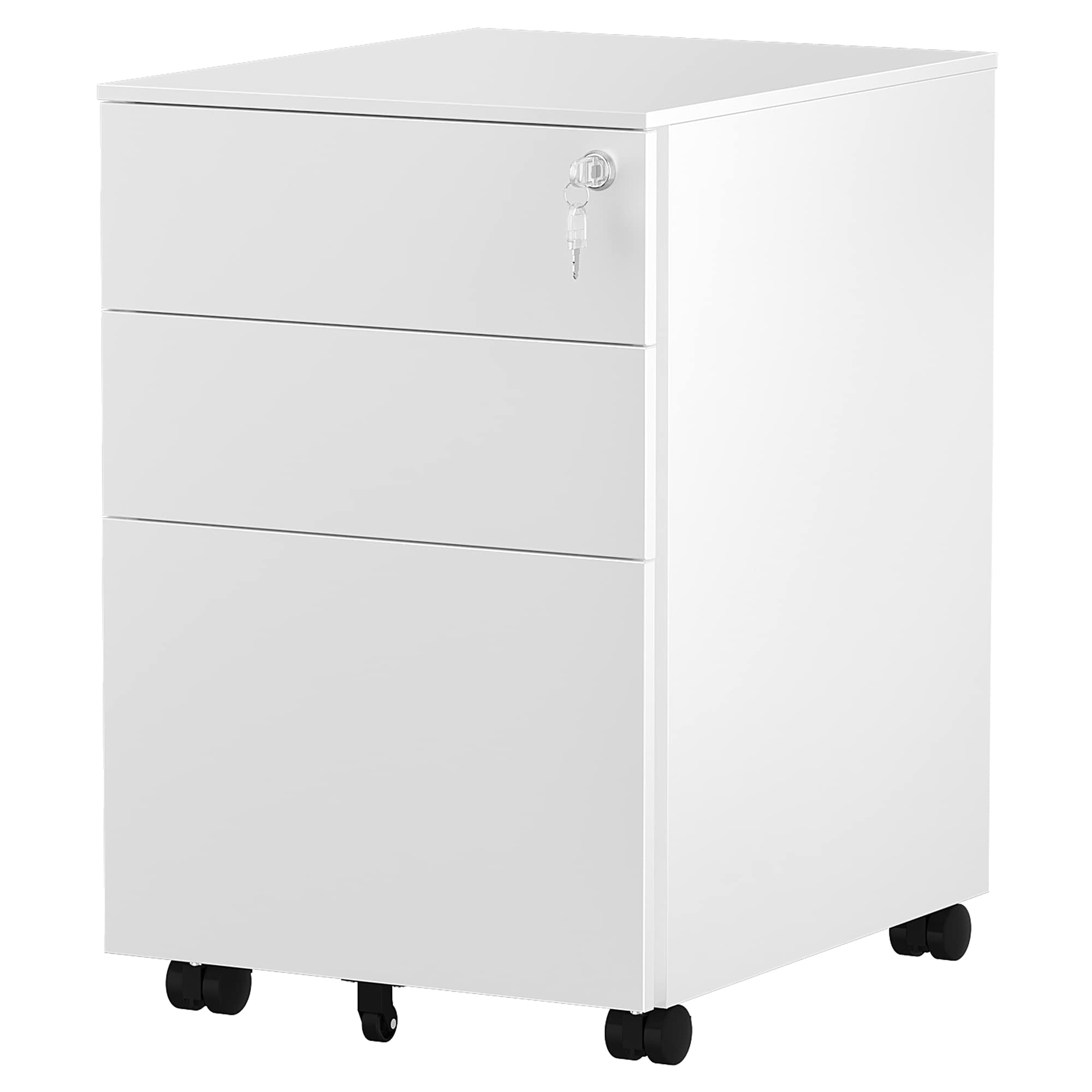 YITAHOME 3-Drawer Metal Filing Cabinet with Lock & Wheels - Portable Office Storage Cabinet for A4/Letter/Legal Files - Black/White - Ideal for Home Office, School & Business Organization