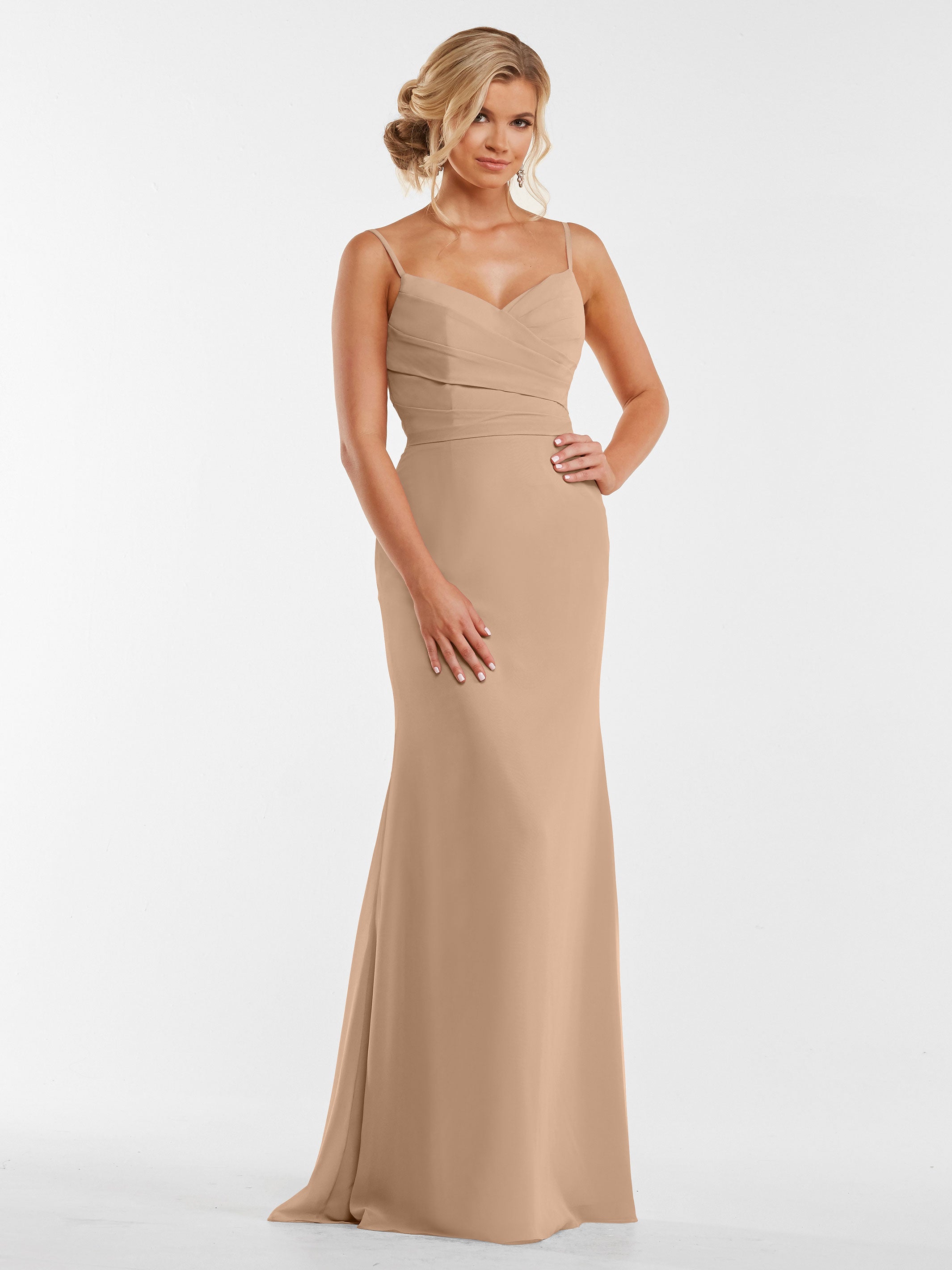 Elegant 80169 Chiffon Sheath Bridesmaid Dress with Pleated Bodice - Perfect for Weddings, Formal Events & Special Occasions