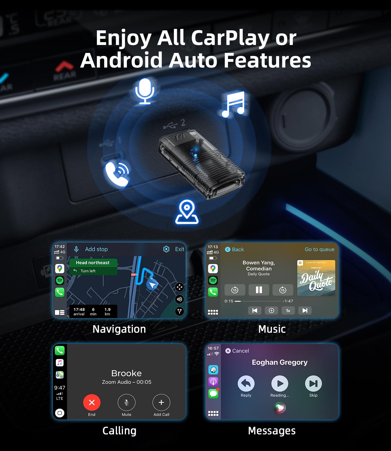 Wireless CarPlay & Android Auto Adapter - 2-in-1 Mini Dongle for 2016+ Cars | Convert Wired to Wireless | Seamless Connectivity for iPhone & Android | Perfect for Commuting, Road Trips & Daily Driving