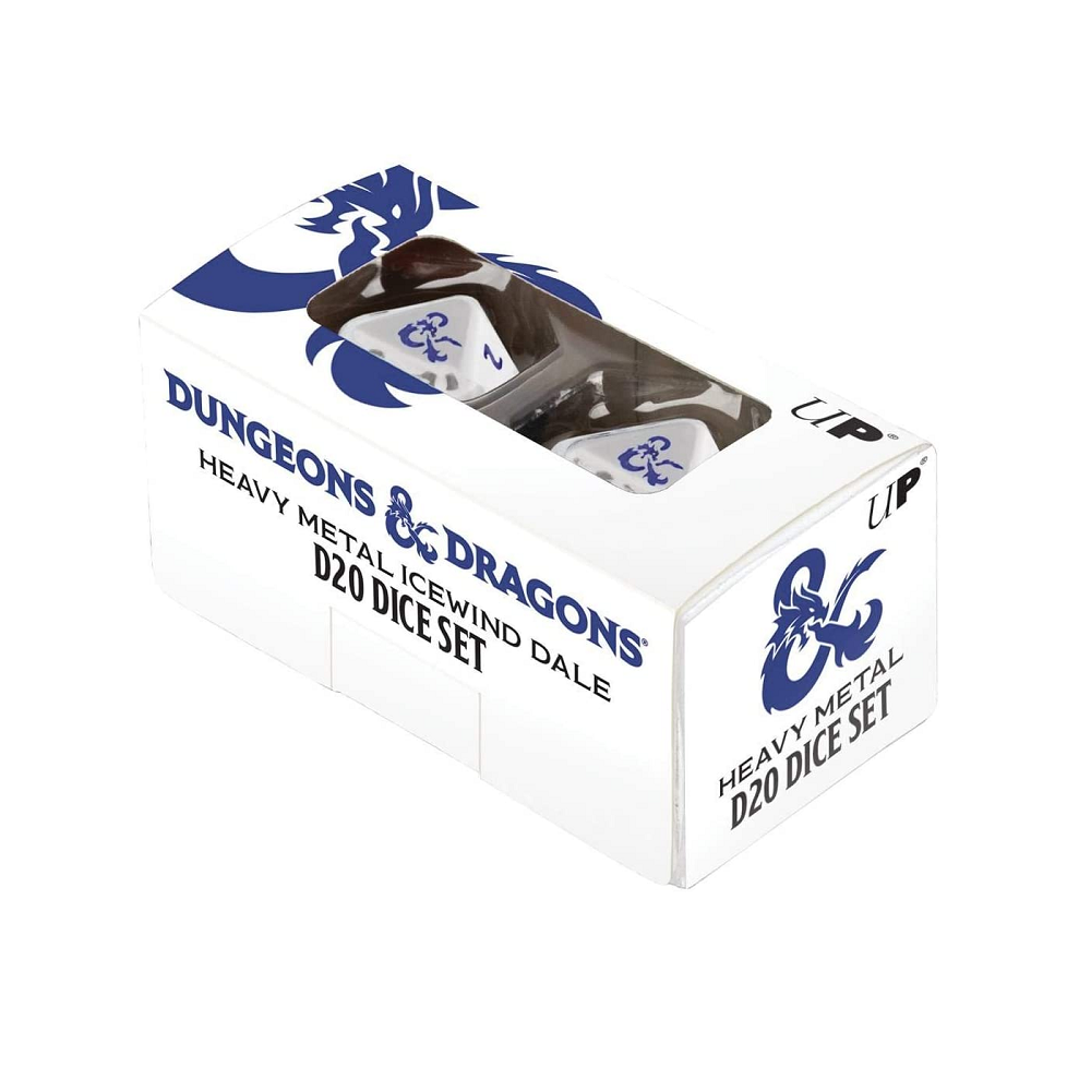Dungeons & Dragons Icewind Dale: Heavy Metal D20 Dice Set - 2 Premium White & Blue Polyhedral Dice for RPG Gaming, D&D 5e, Tabletop Roleplaying & Collectors