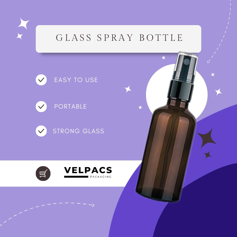 Velpacs 30ml Amber Glass Bottle with Premium Fine Mist Spray Pump - Refillable & Reusable Leak-Proof Bottles for Essential Oils, Aromatic Water, Facial Mists & DIY Beauty Blends (Pack of 6) | Perfect for Skincare, Aromatherapy & Travel Essentials
