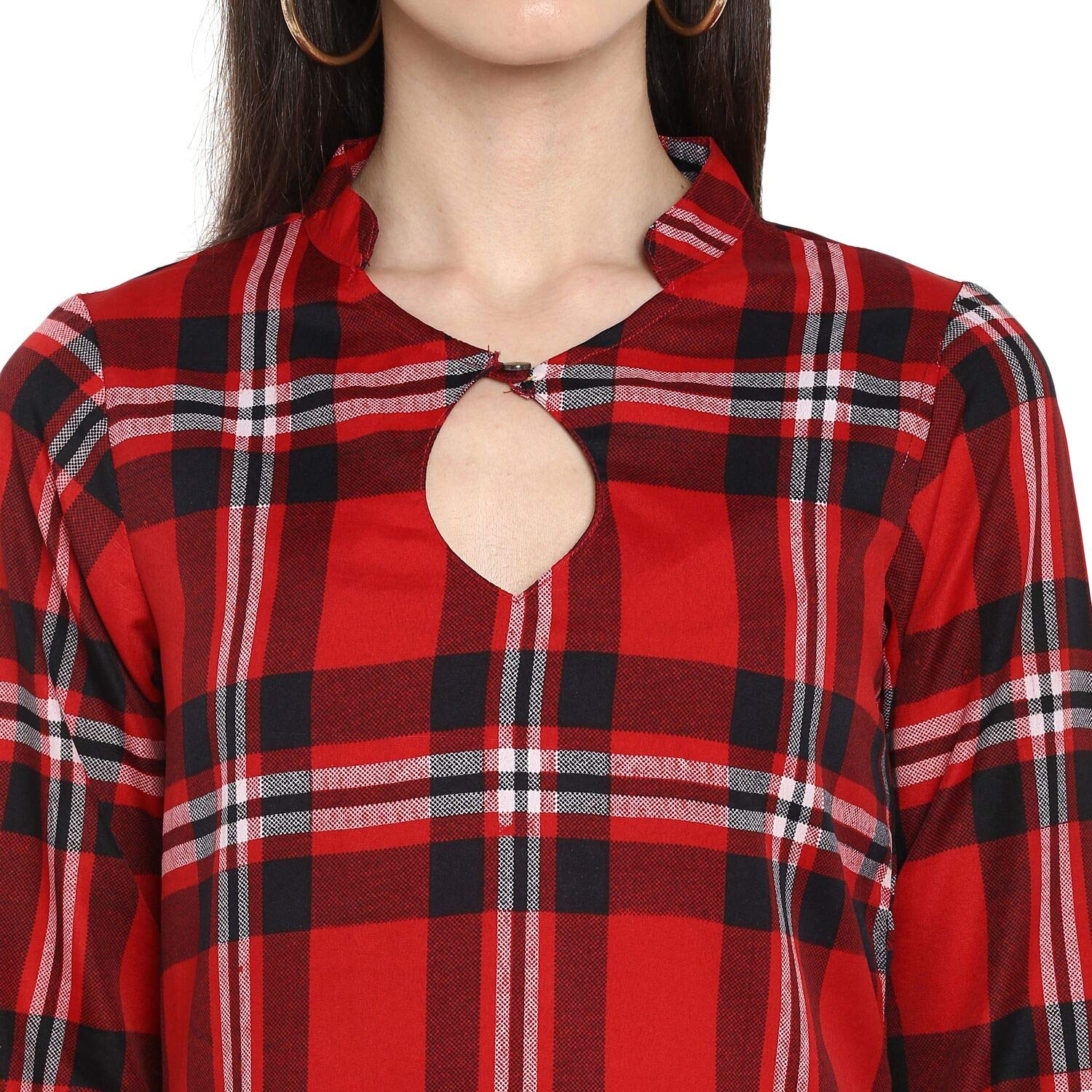 Indietoga Women's Red & Black Checkered Flannel Shirt - XS to 7XL Plus Size Casual Button Down Top for Fall & Winter Layering