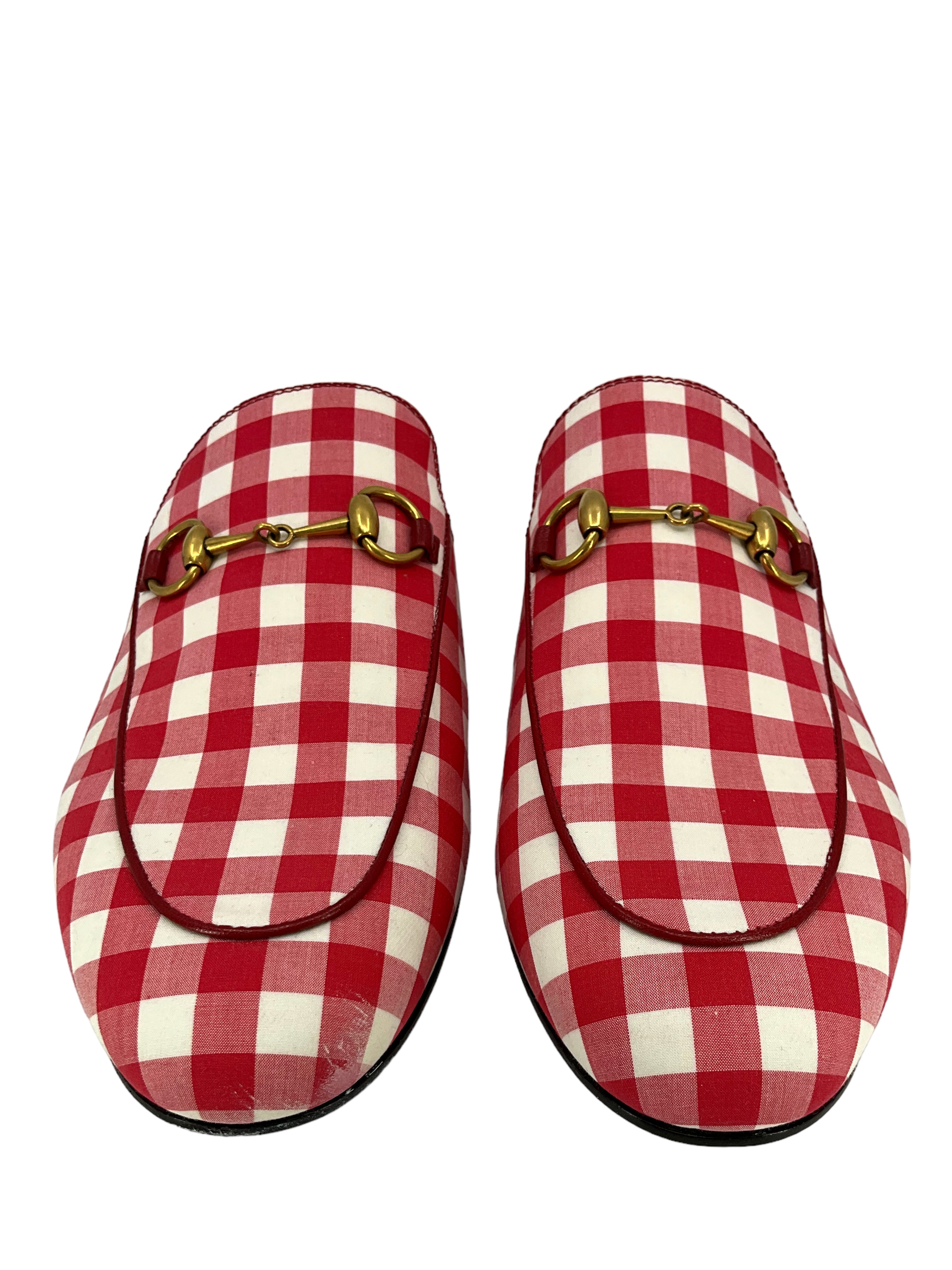 Gucci Princetown Horsebit Gingham Mules Women's Size 10 - Luxury Slip-On Loafers for Casual Outings & Office Wear