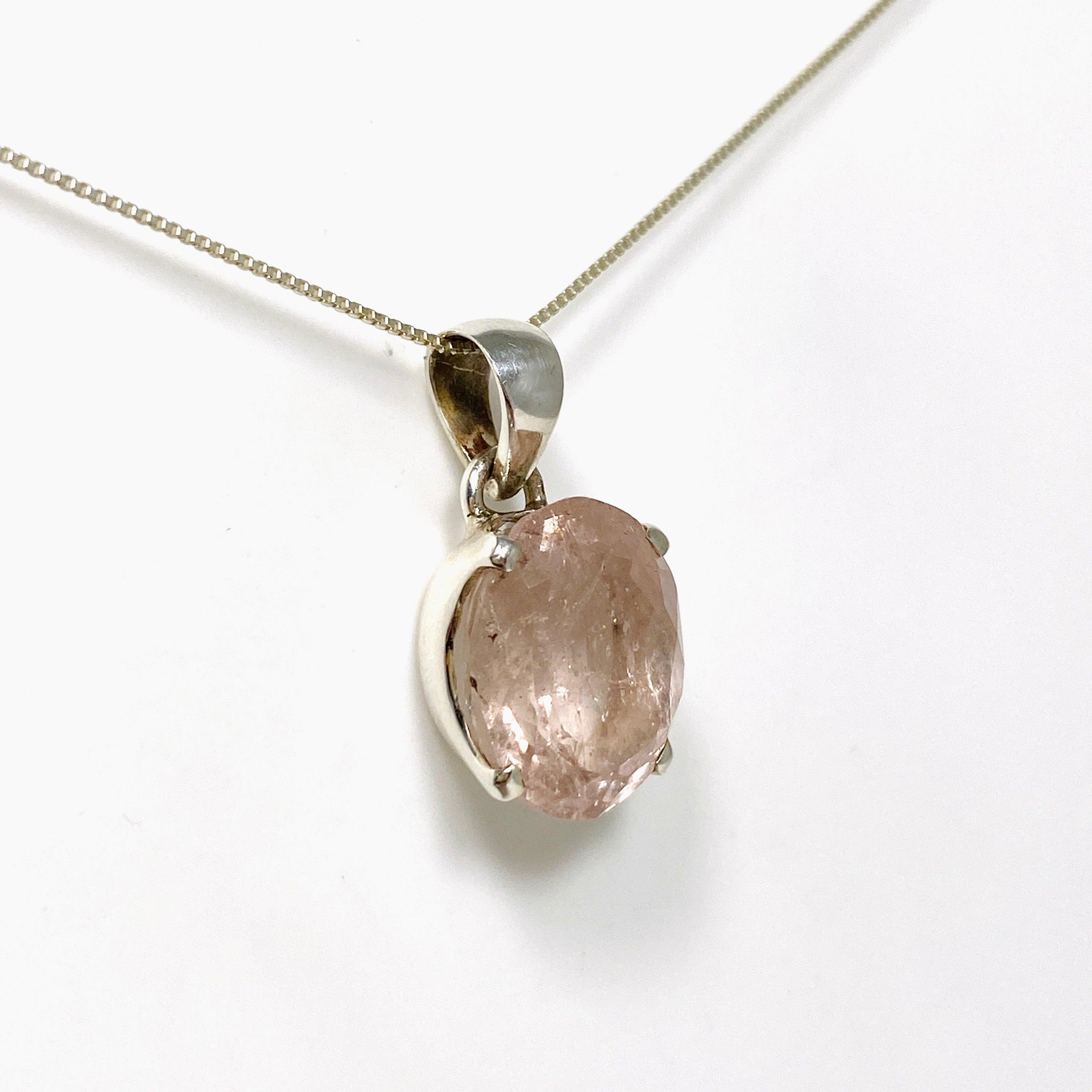 Morganite Faceted Oval Pendant Necklace PPGJ687 - Elegant Jewelry Gift for Women, Perfect for Weddings, Anniversaries & Special Occasions