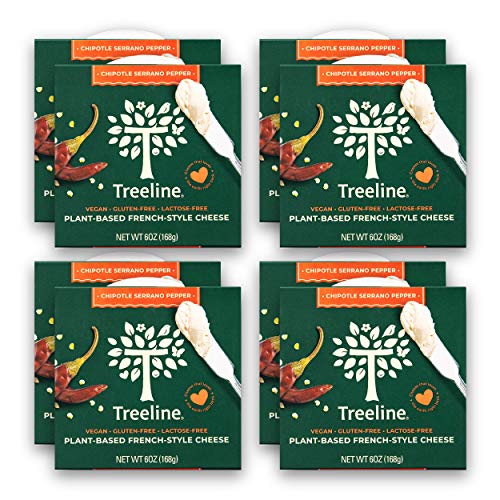 Creamy Soft French-Style Vegan Cashew Cheese - Treeline Plant-Based Dairy Free Cheese Alternative (Chipotle Serrano Pepper, 6 oz, 8-Pack) | Perfect for Vegan Charcuterie Boards, Dairy-Free Cooking & Healthy Snacking
