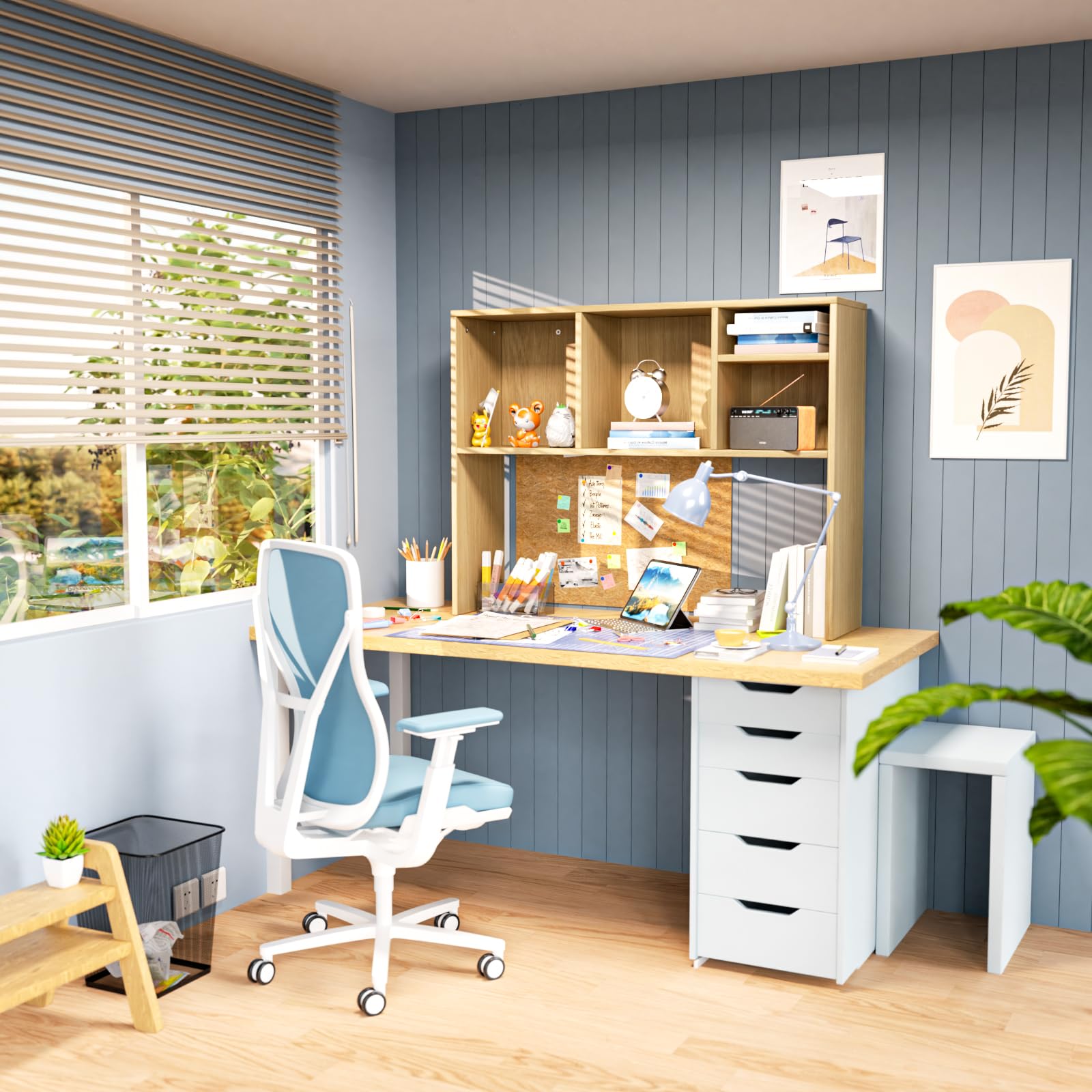 2-Tier 4-Shelf Desk Hutch Organizer - Wooden Desktop Bookshelf for Computer Desk, Office & Home - Perfect for Dorm Rooms, Workspaces & Small Spaces Storage Solutions