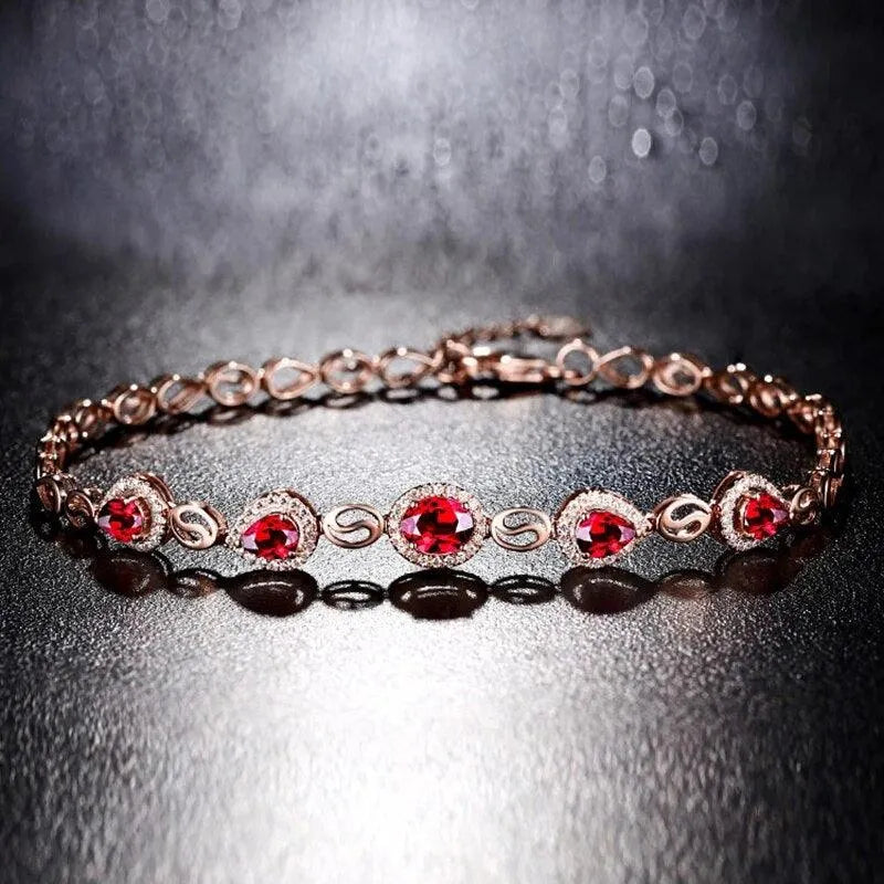 18K Solid Gold Ruby Bracelet for Women - Elegant Thin Bangle Fine Jewelry Gift for Her - Perfect for Parties, Weddings & Special Occasions